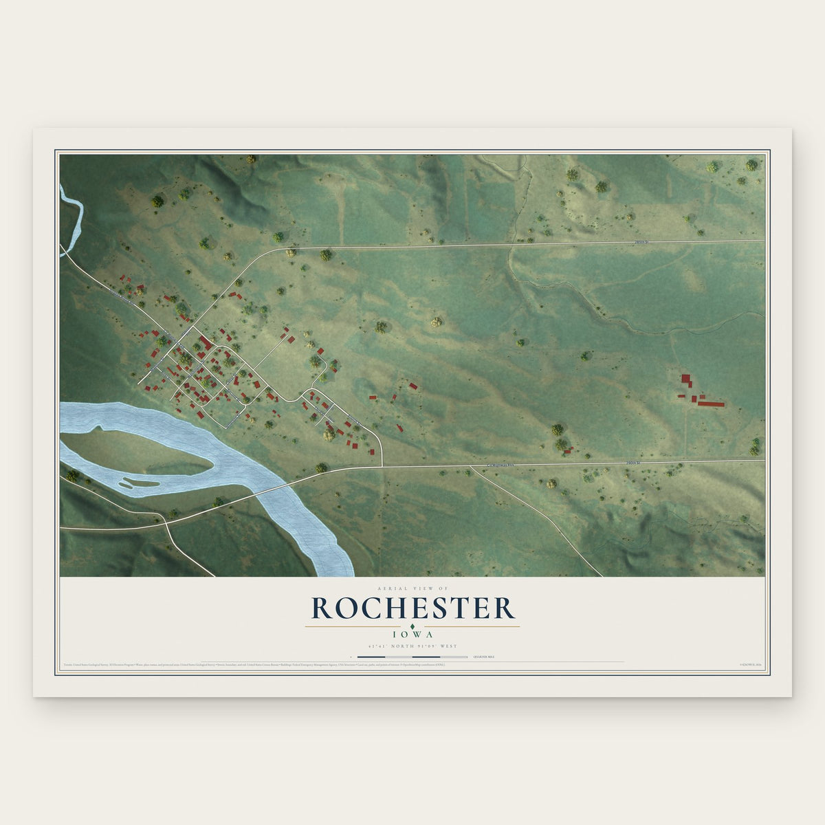 Rochester, Iowa map print, the full design