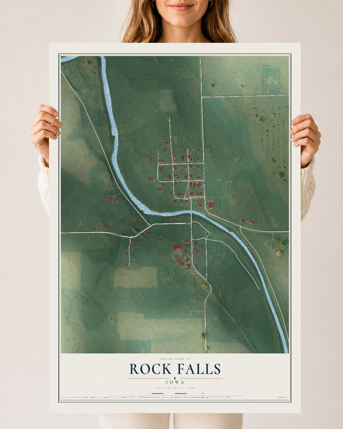 Map of Rock Falls, Iowa, 24 x 36 inch unframed archival matte print