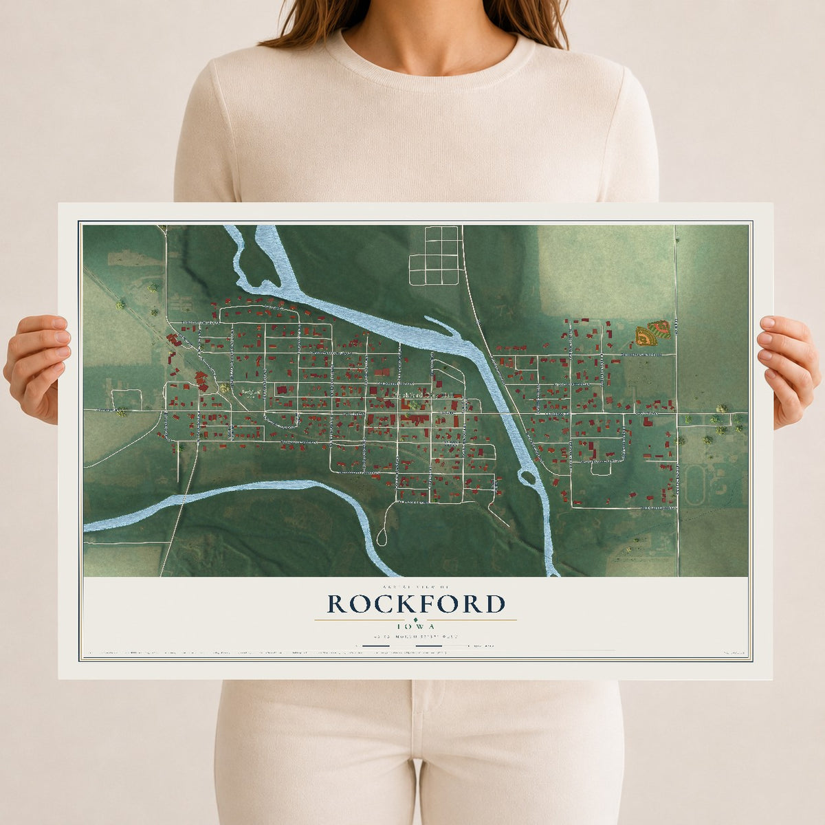 Map of Rockford, Iowa, 12 x 18 inch unframed archival matte print
