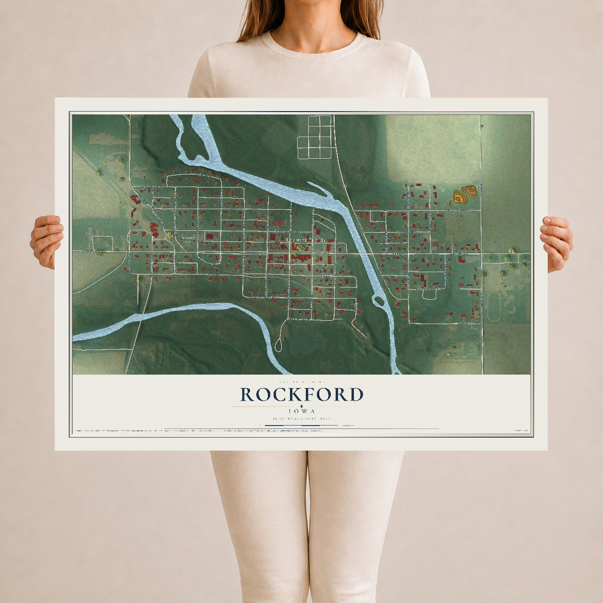 Map of Rockford, Iowa, 24 x 36 inch unframed archival matte print