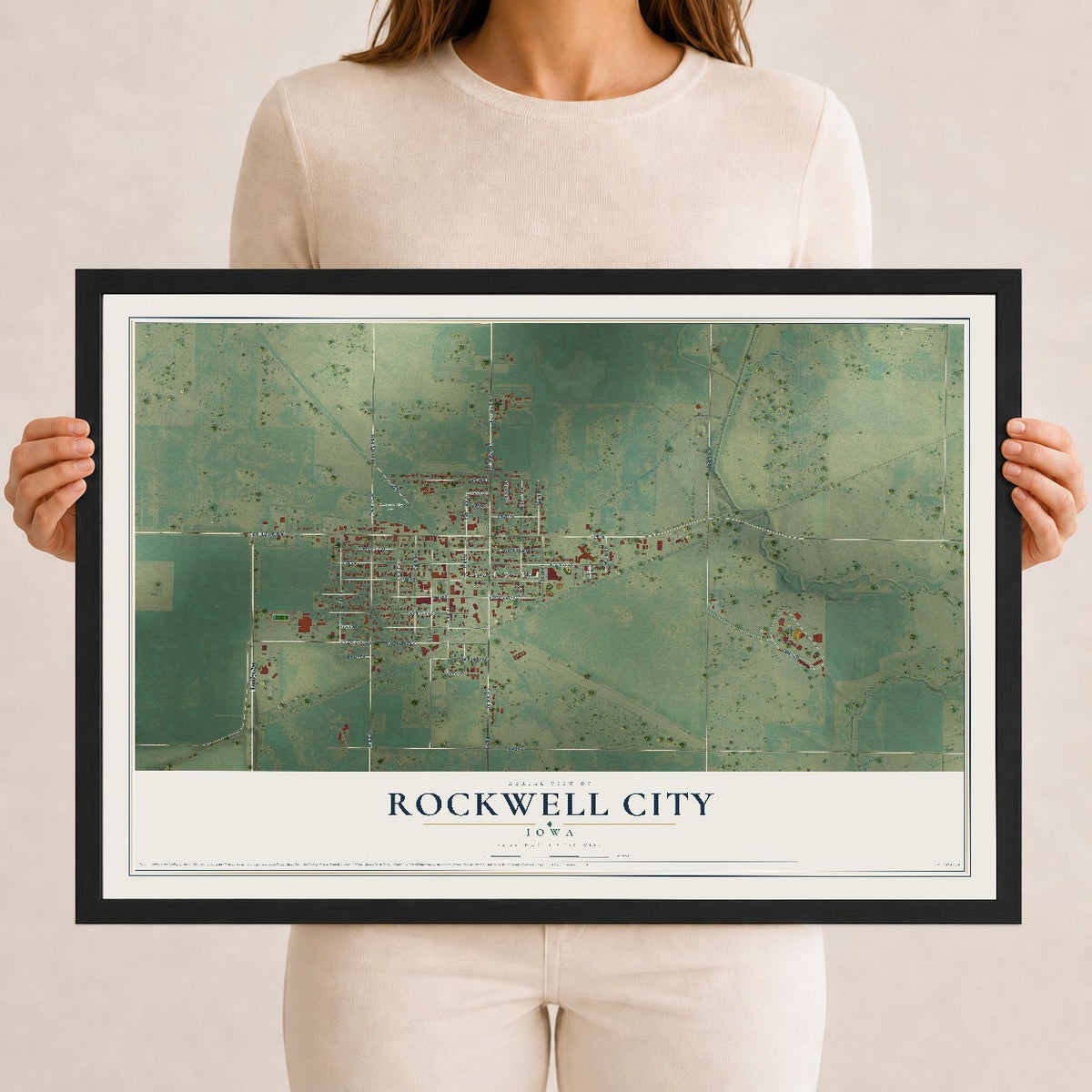 Map of Rockwell City, Iowa, 12 x 18 inch print in a black wood frame