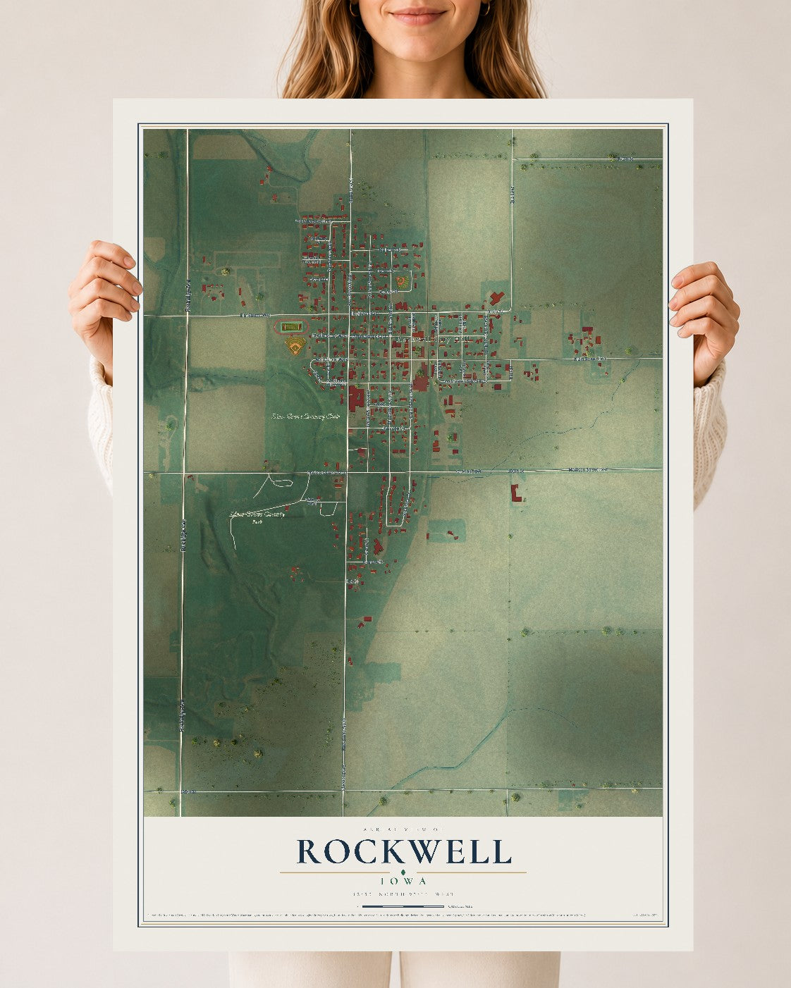 Map of Rockwell, Iowa, 24 x 36 inch unframed archival matte print