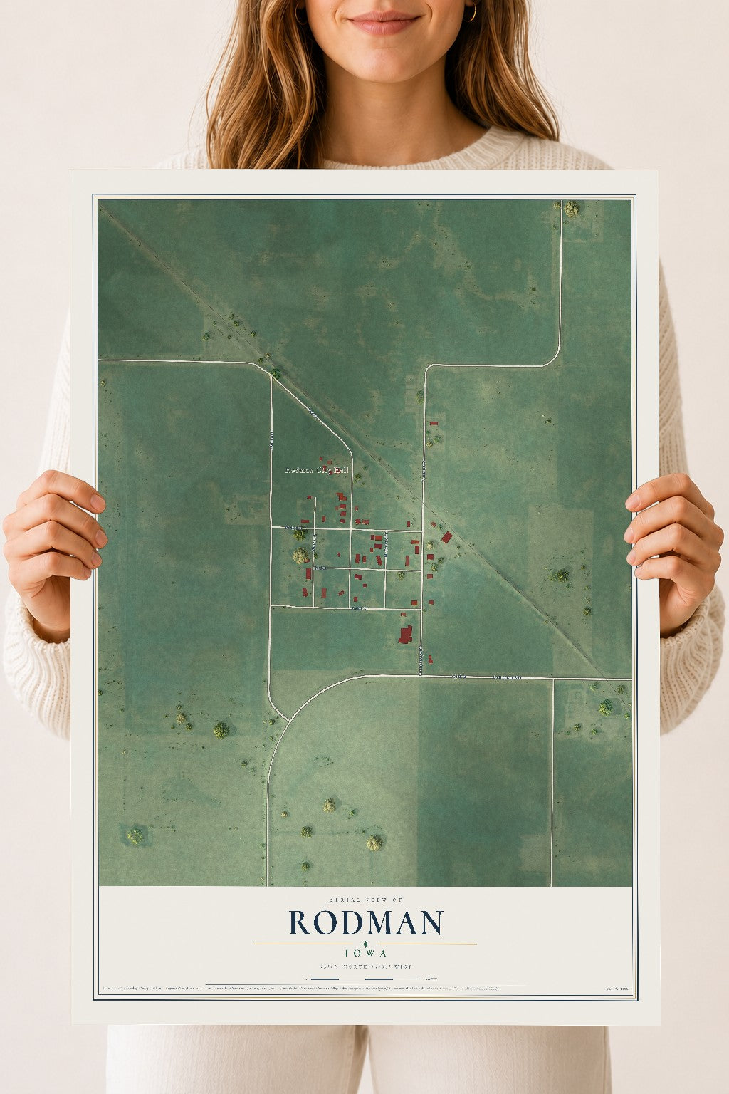 Map of Rodman, Iowa, 18 x 24 inch unframed archival matte print