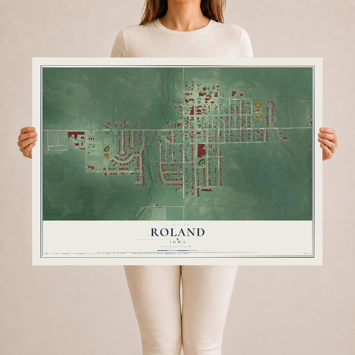 Map of Roland, Iowa, 24 x 36 inch unframed archival matte print