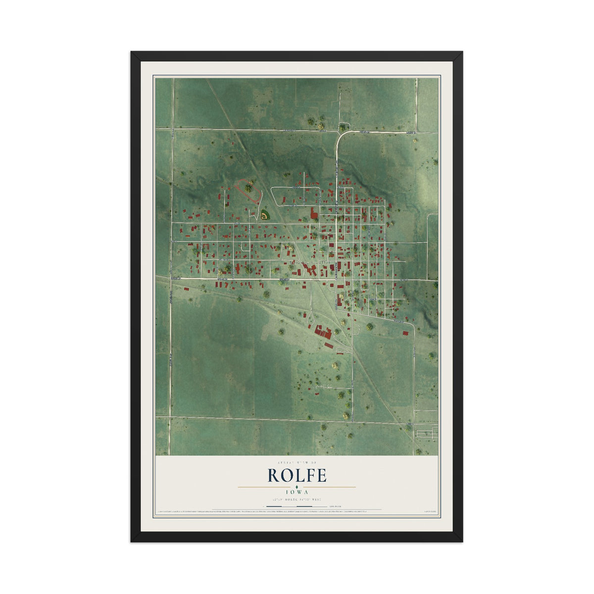 Map of Rolfe, Iowa, 12 x 18 inch print in a black wood frame