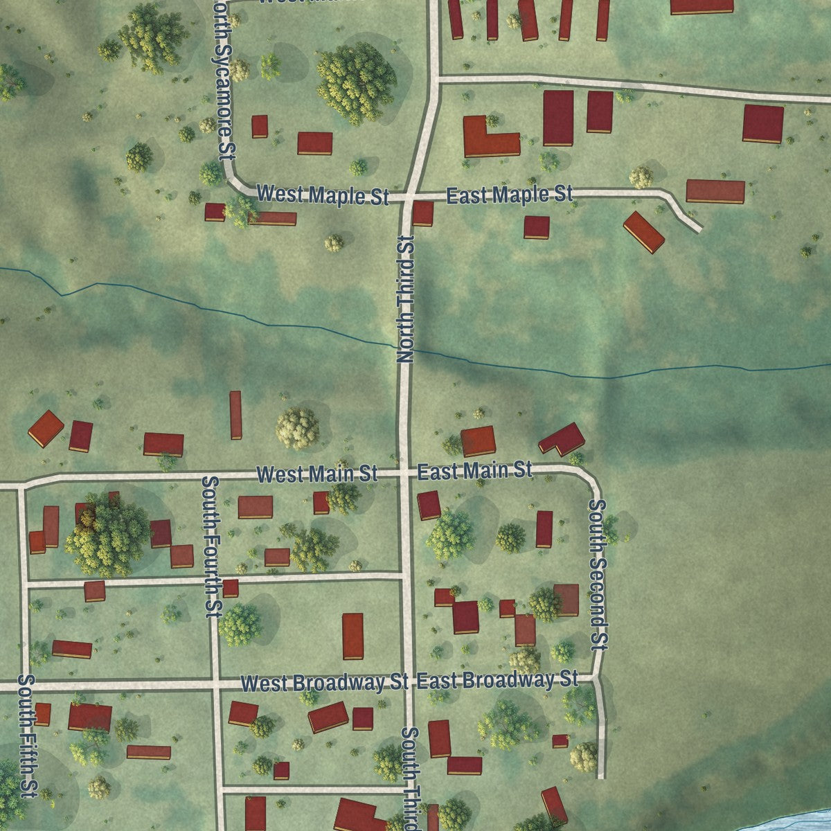 Close-up of the map of Rome, Iowa print showing street and building detail