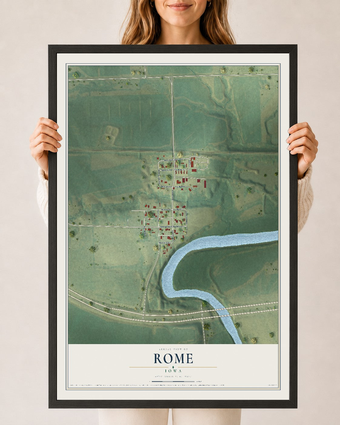 Map of Rome, Iowa, 24 x 36 inch print in a black wood frame