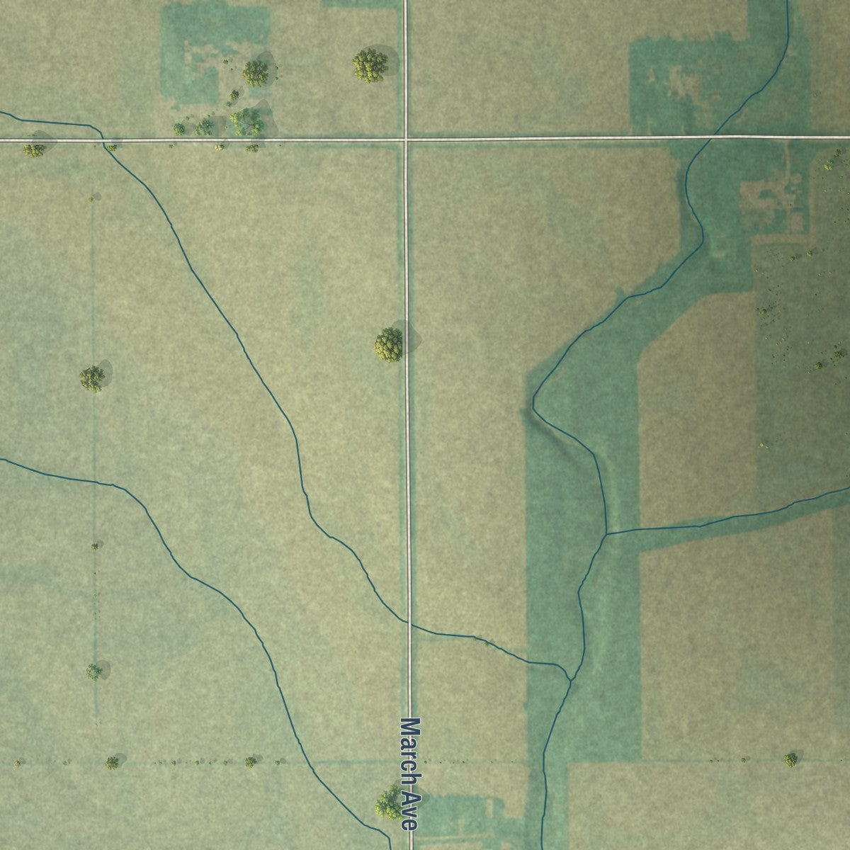 Close-up of the map of Roseville, Iowa print showing street and building detail
