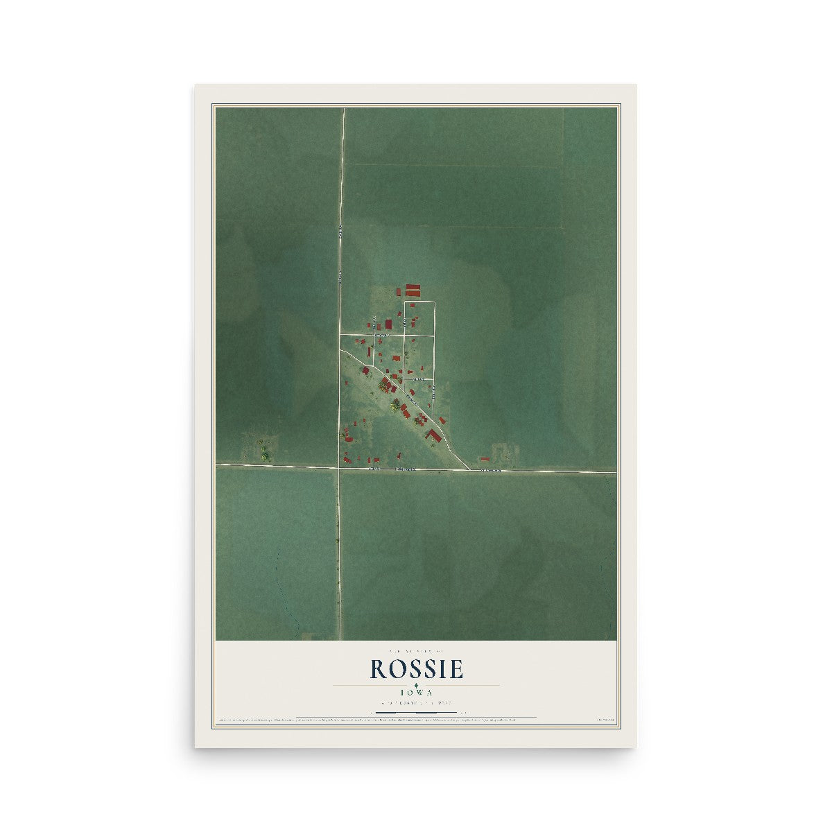 Map of Rossie, Iowa, 12 x 18 inch unframed archival matte print