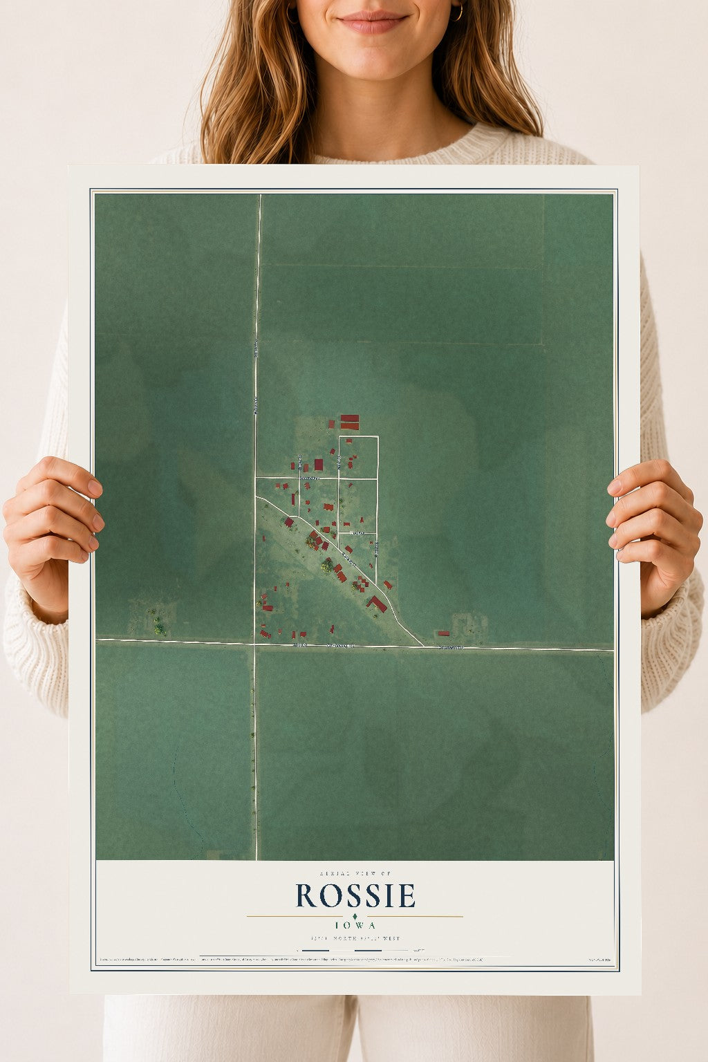Map of Rossie, Iowa, 18 x 24 inch unframed archival matte print
