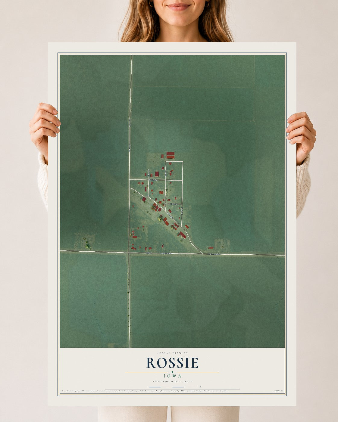 Map of Rossie, Iowa, 24 x 36 inch unframed archival matte print