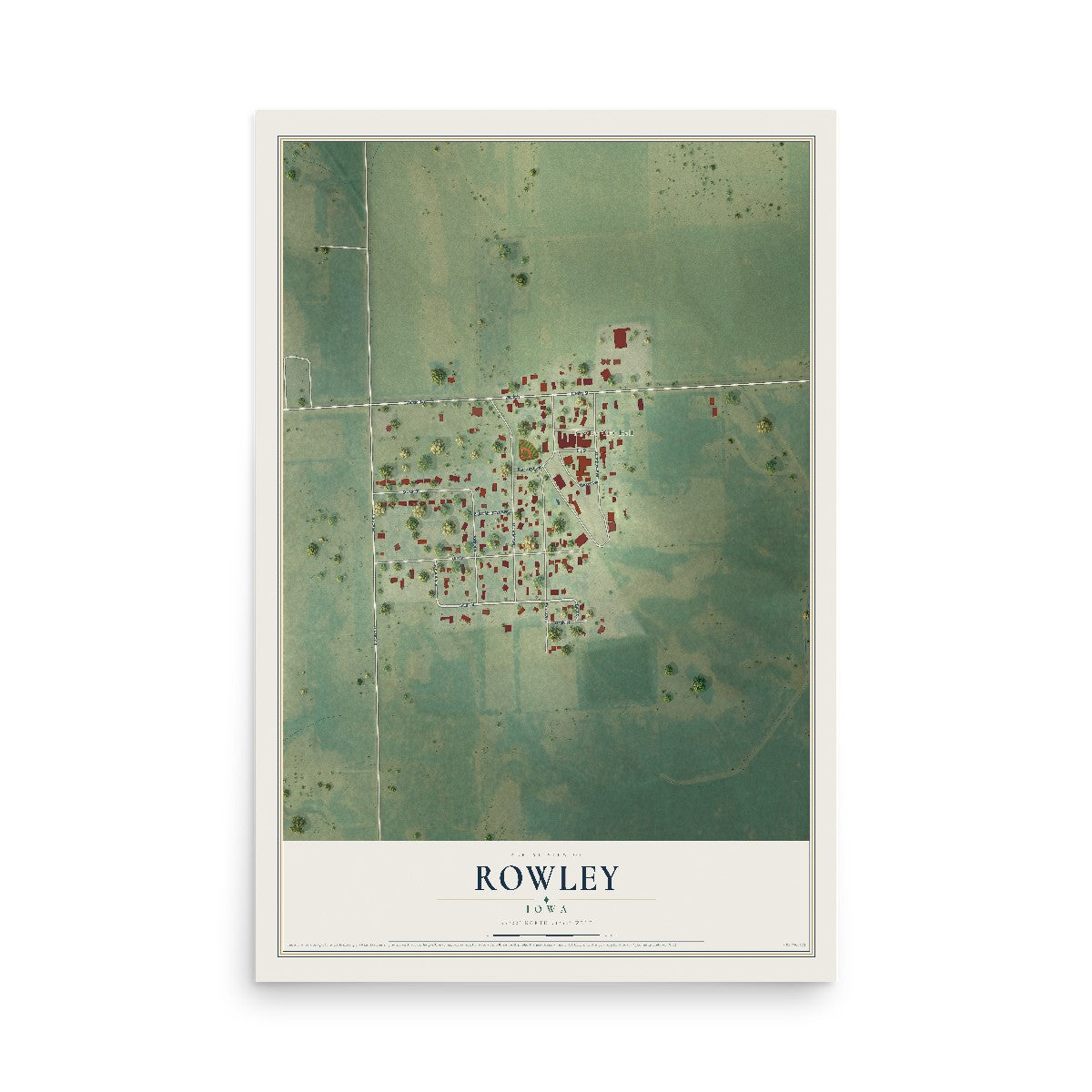 Map of Rowley, Iowa, 12 x 18 inch unframed archival matte print