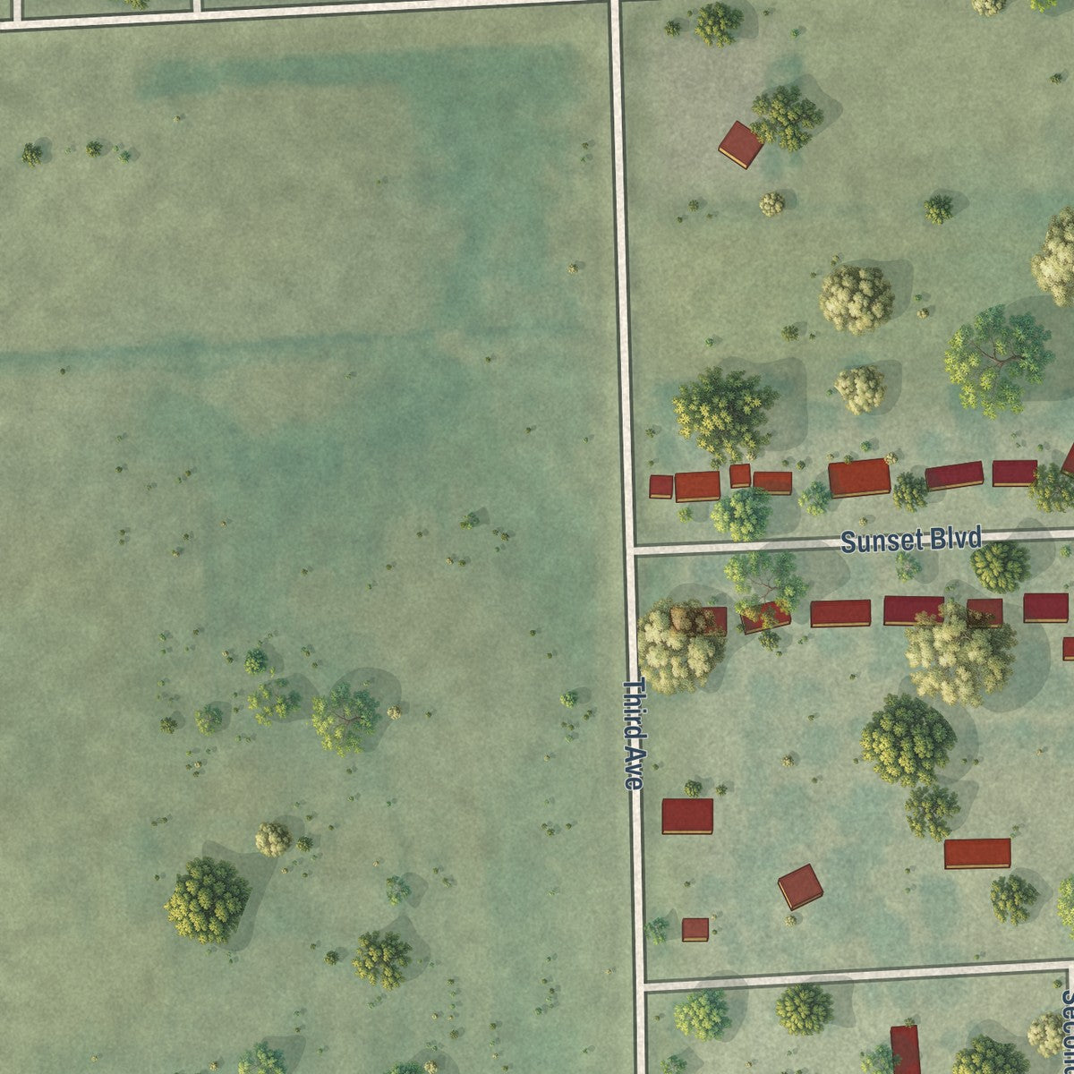 Second close-up of the map of Rowley, Iowa print showing more streets and buildings