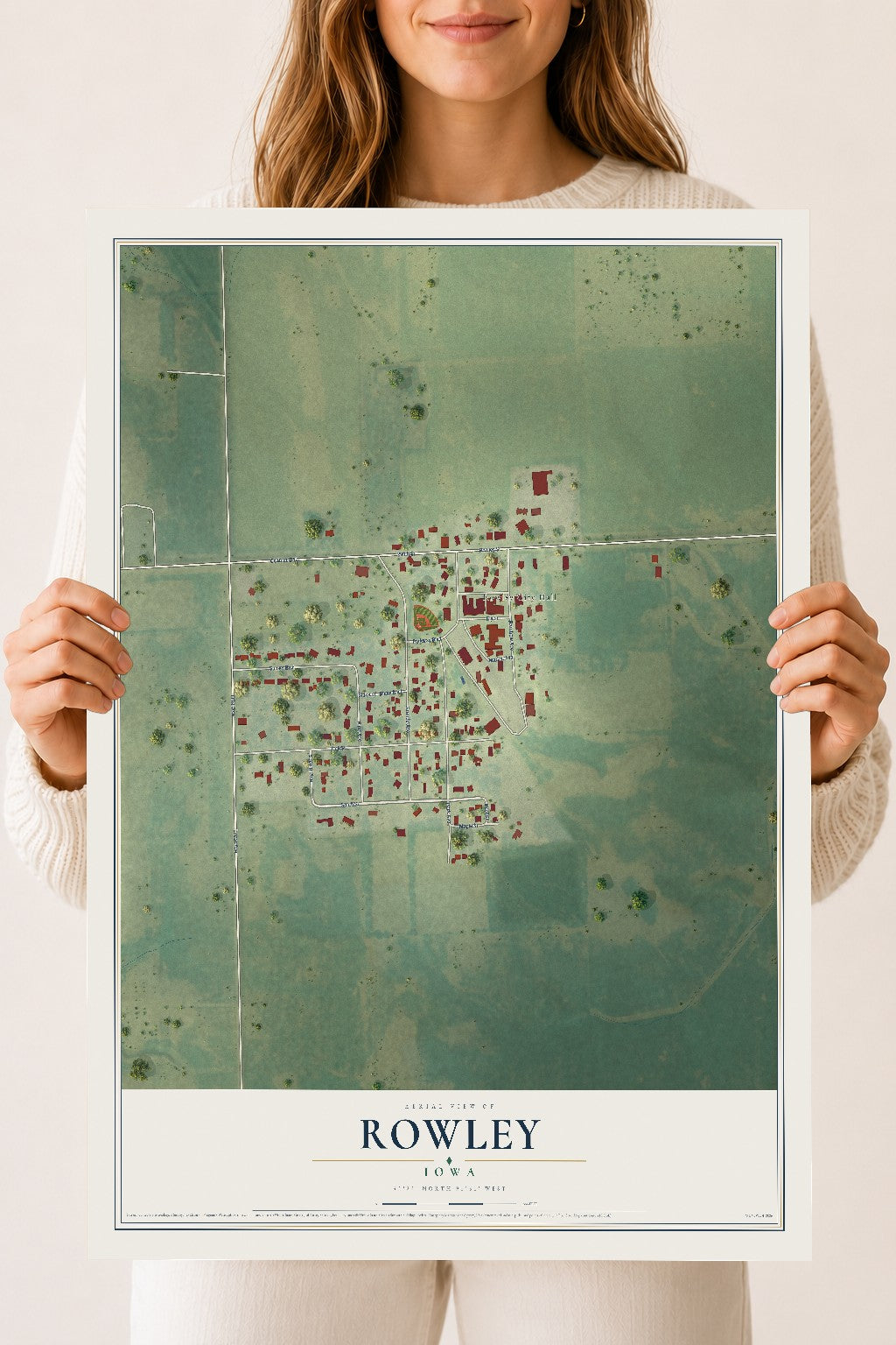Map of Rowley, Iowa, 18 x 24 inch unframed archival matte print