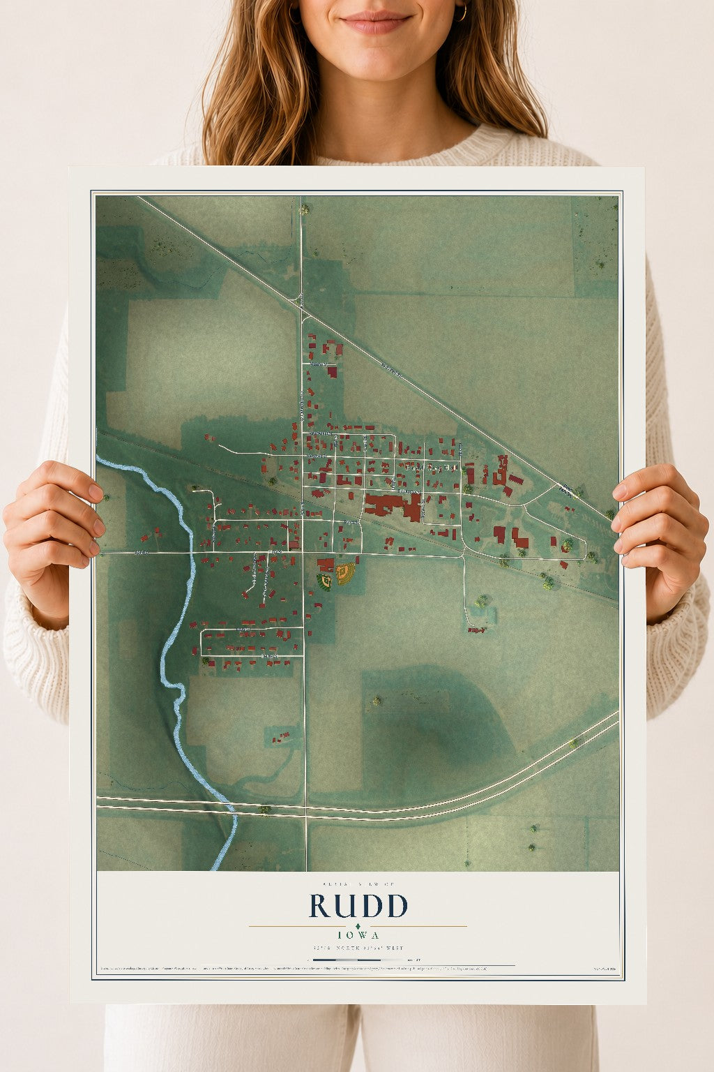 Map of Rudd, Iowa, 18 x 24 inch unframed archival matte print
