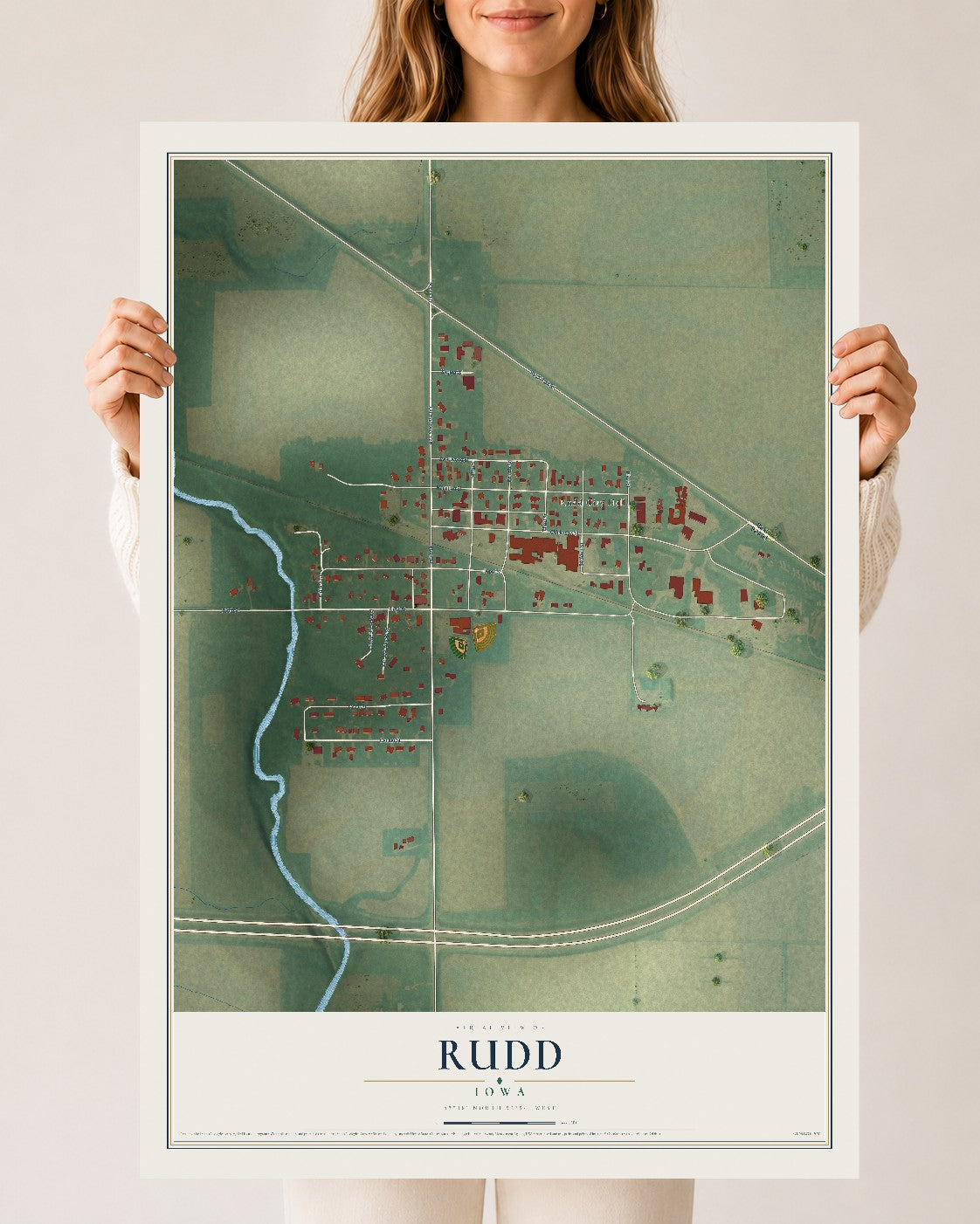 Map of Rudd, Iowa, 24 x 36 inch unframed archival matte print