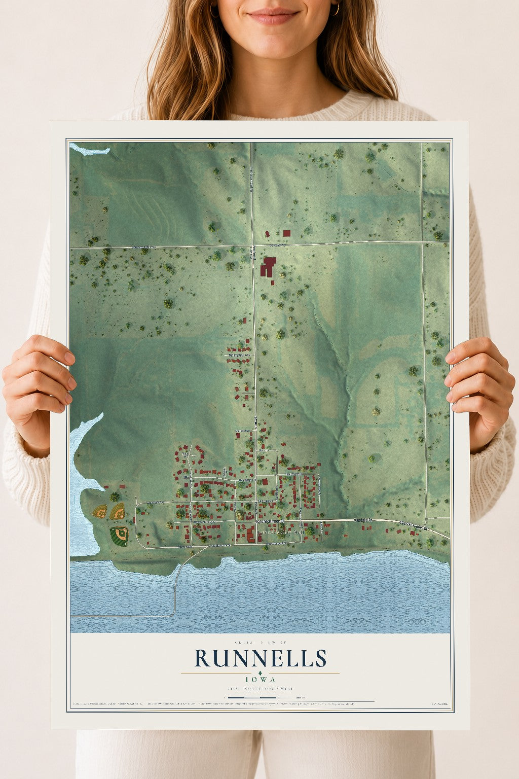 Map of Runnells, Iowa, 18 x 24 inch unframed archival matte print