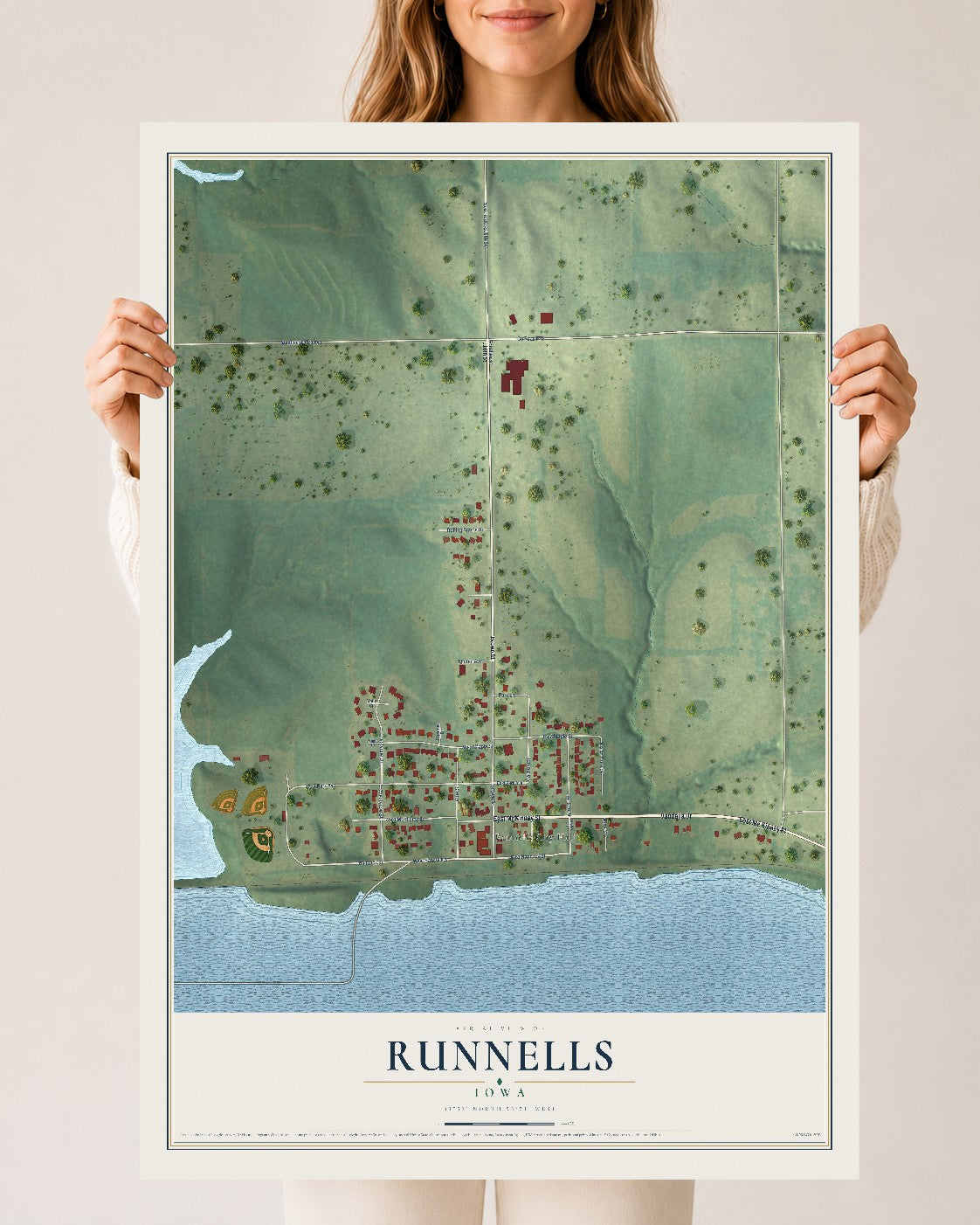 Map of Runnells, Iowa, 24 x 36 inch unframed archival matte print