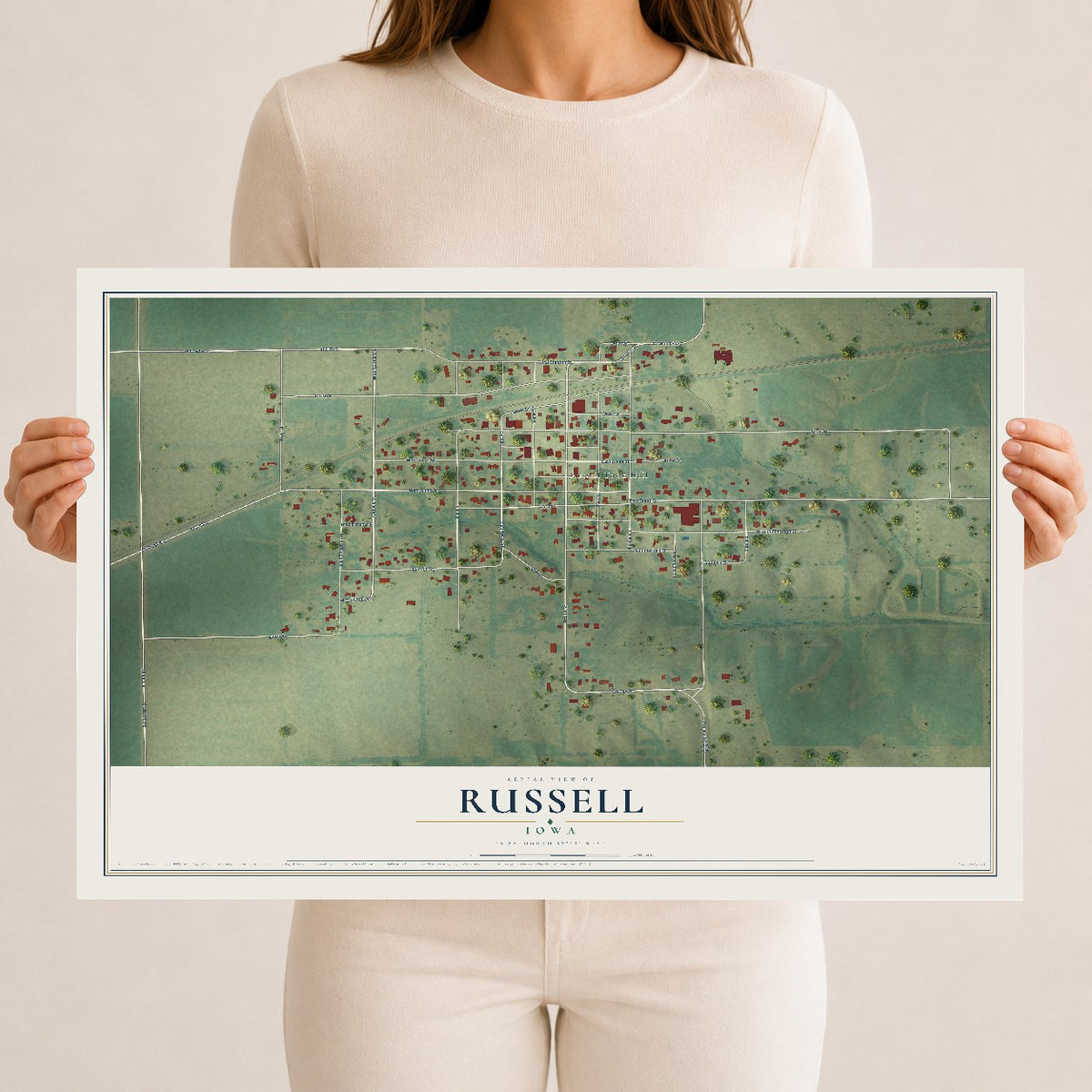 Map of Russell, Iowa, 12 x 18 inch unframed archival matte print