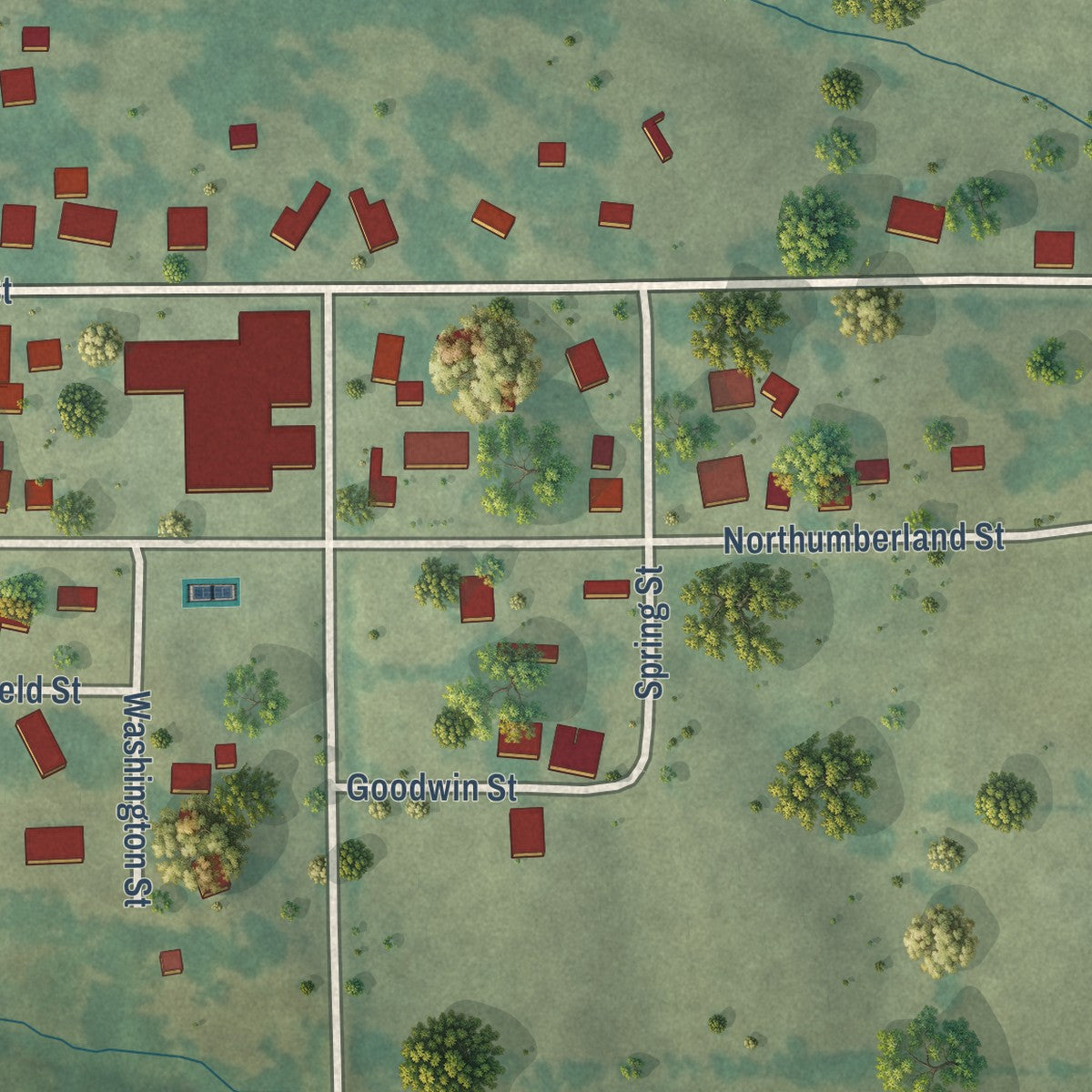 Second close-up of the map of Russell, Iowa print showing more streets and buildings