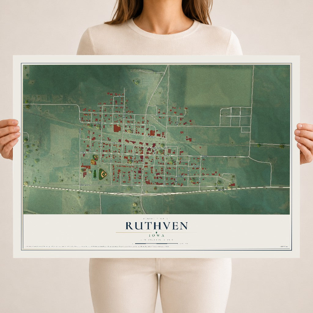 Map of Ruthven, Iowa, 18 x 24 inch unframed archival matte print
