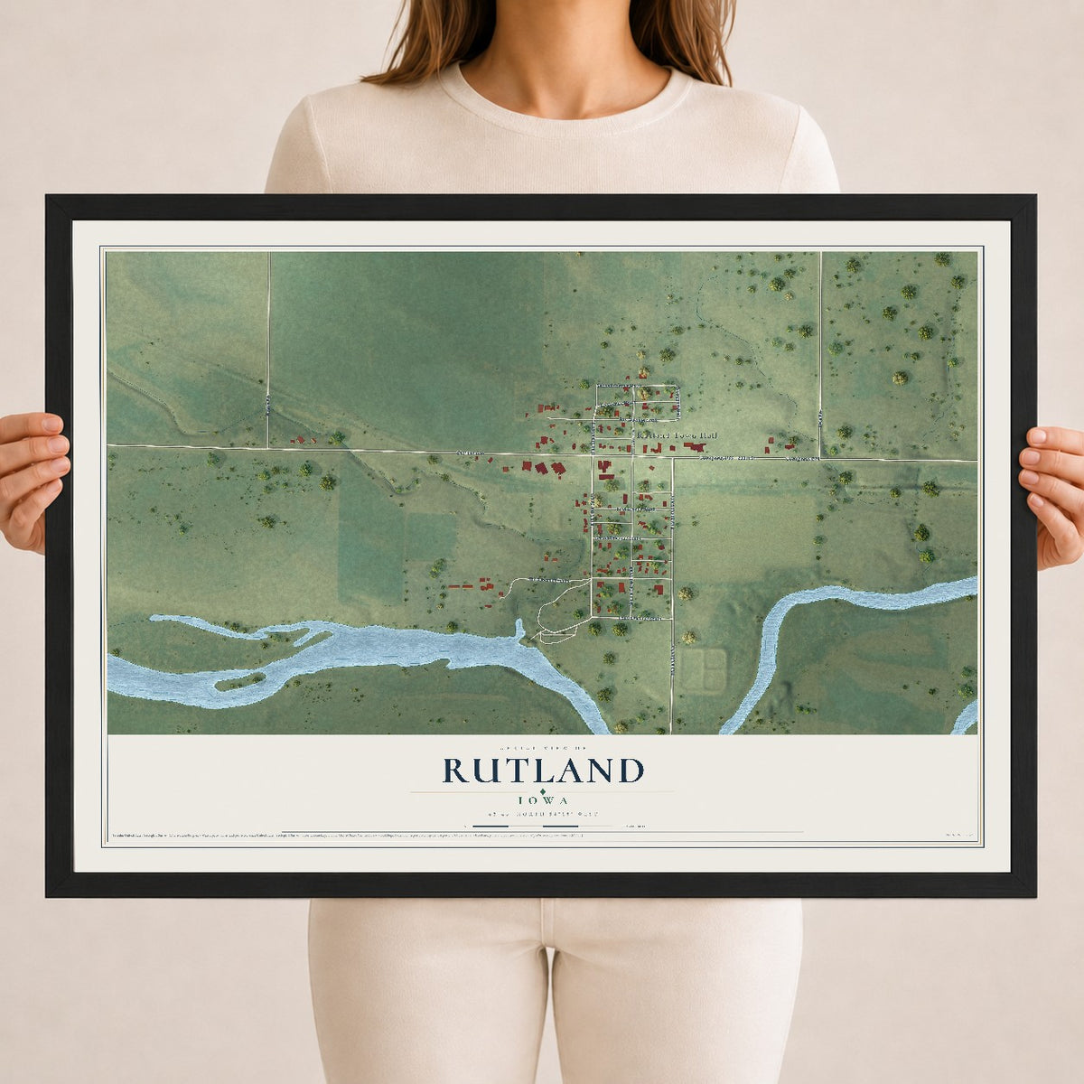 Map of Rutland, Iowa, 18 x 24 inch print in a black wood frame