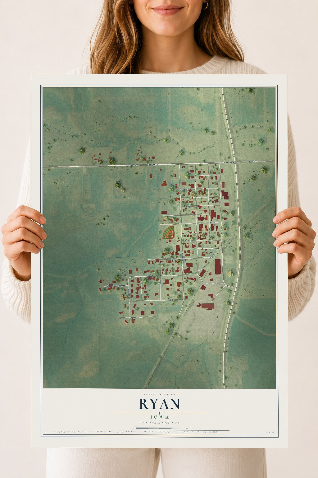 Map of Ryan, Iowa, 18 x 24 inch unframed archival matte print