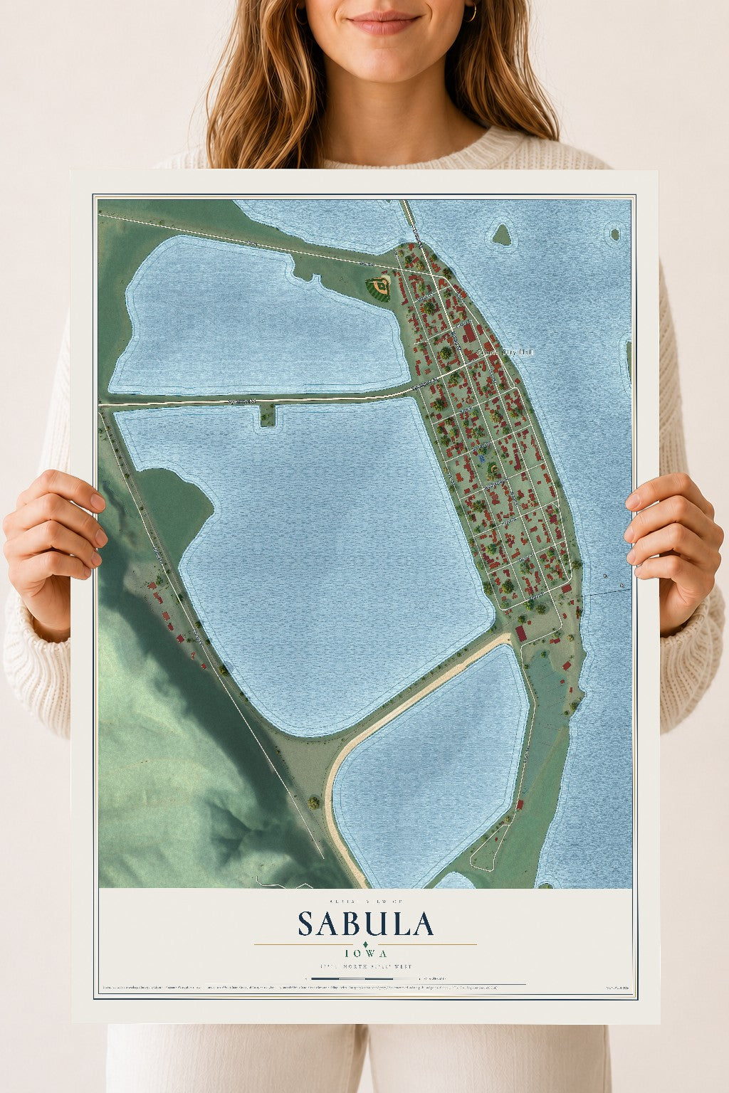 Map of Sabula, Iowa, 18 x 24 inch unframed archival matte print