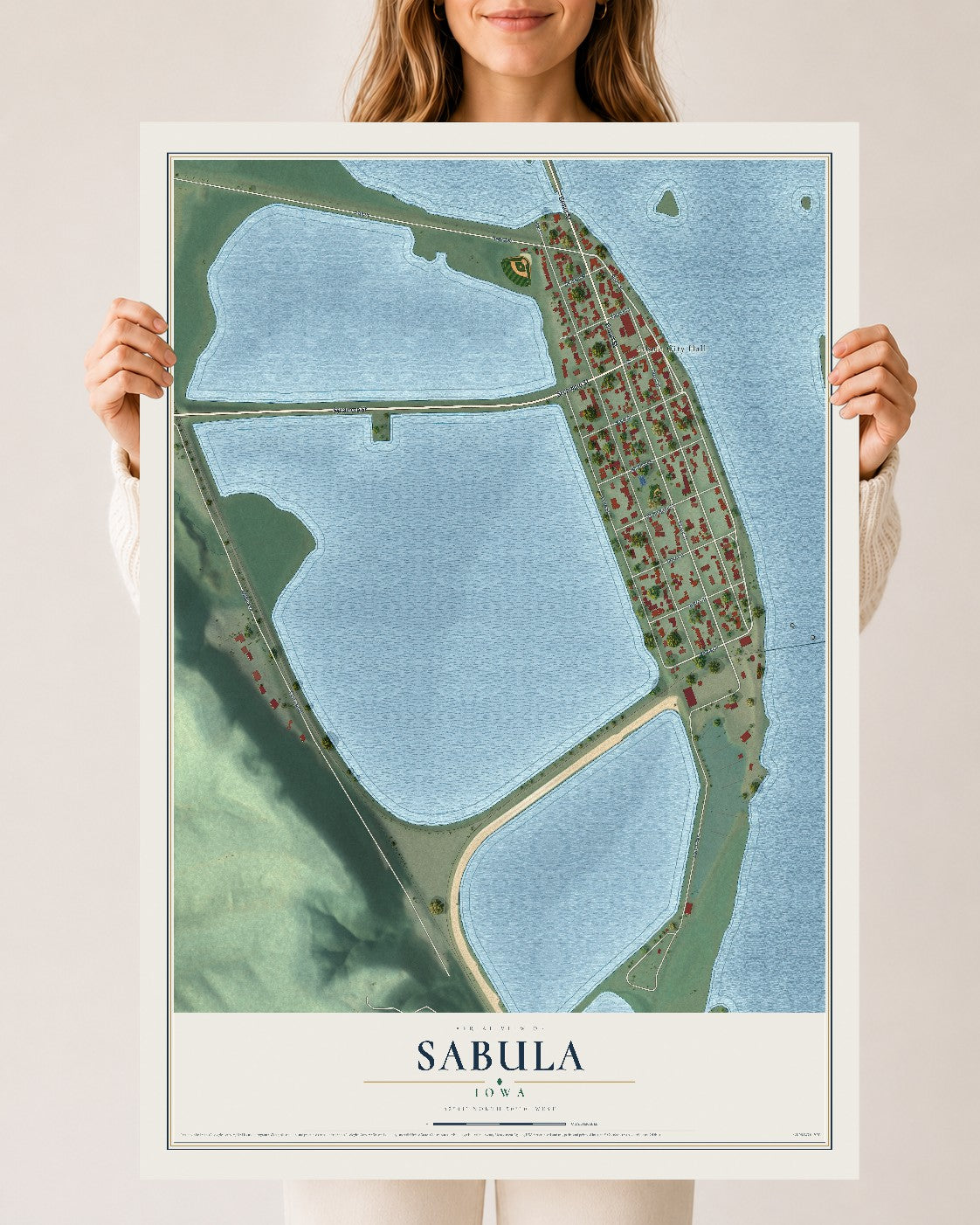 Map of Sabula, Iowa, 24 x 36 inch unframed archival matte print