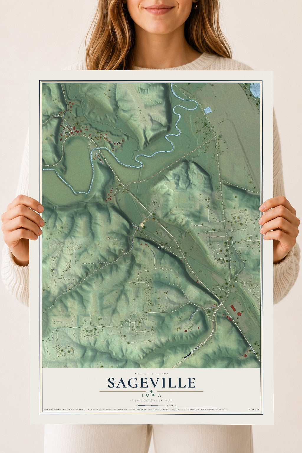 Map of Sageville, Iowa, 18 x 24 inch unframed archival matte print