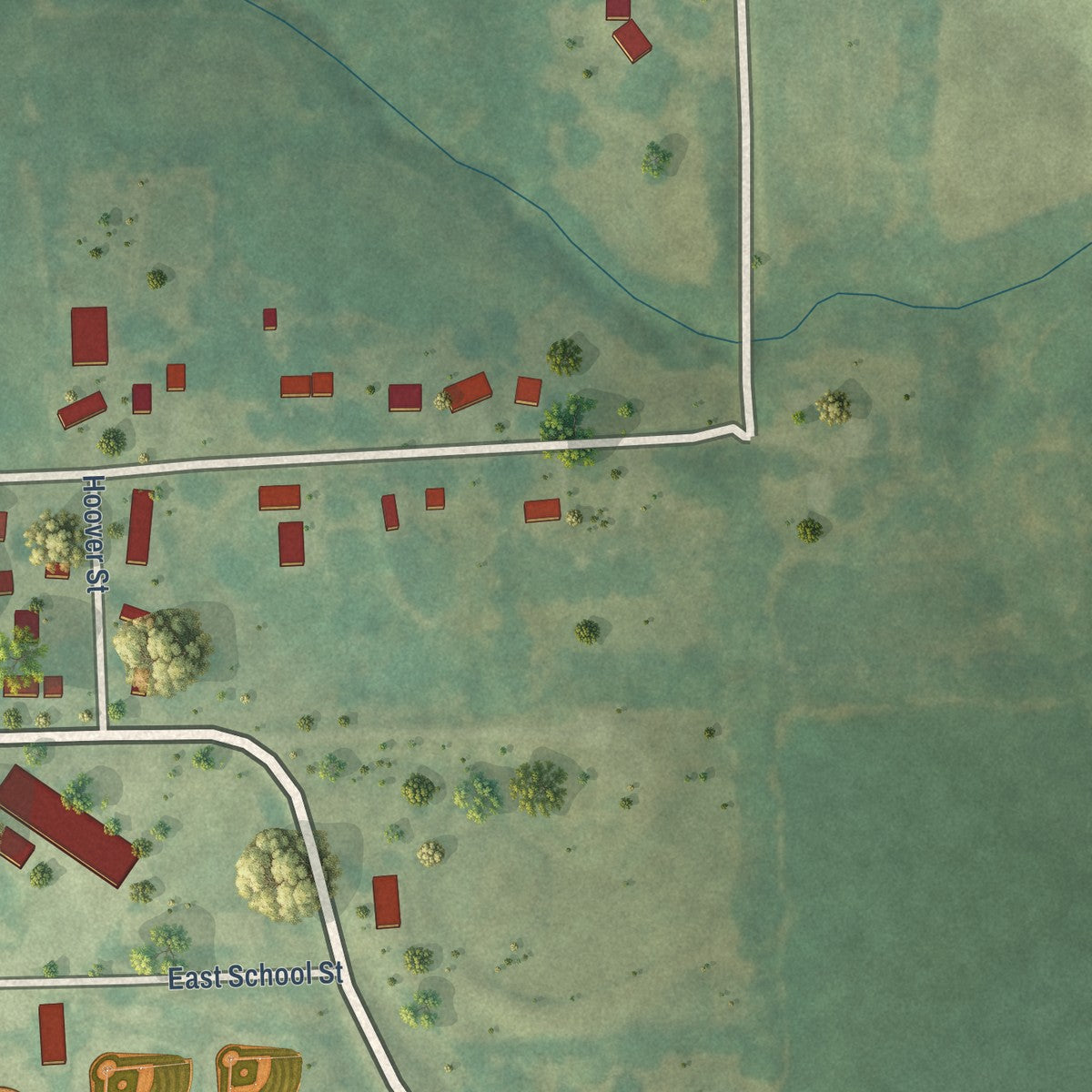 Second close-up of the map of Salem, Iowa print showing more streets and buildings