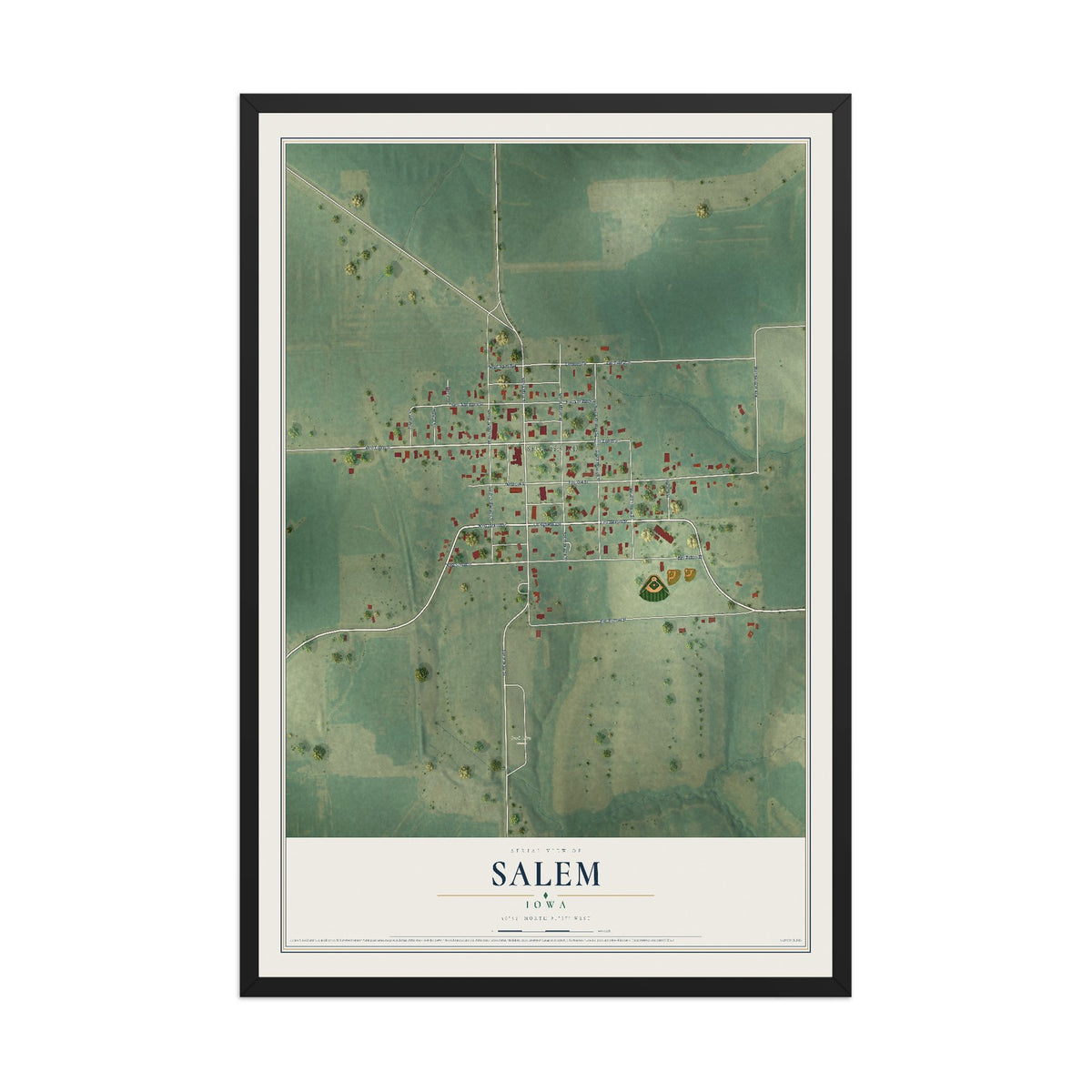 Map of Salem, Iowa, 12 x 18 inch print in a black wood frame
