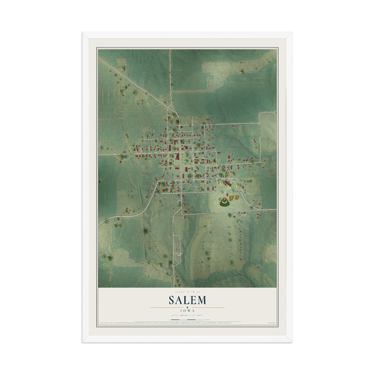 Map of Salem, Iowa, 12 x 18 inch print in a white wood frame