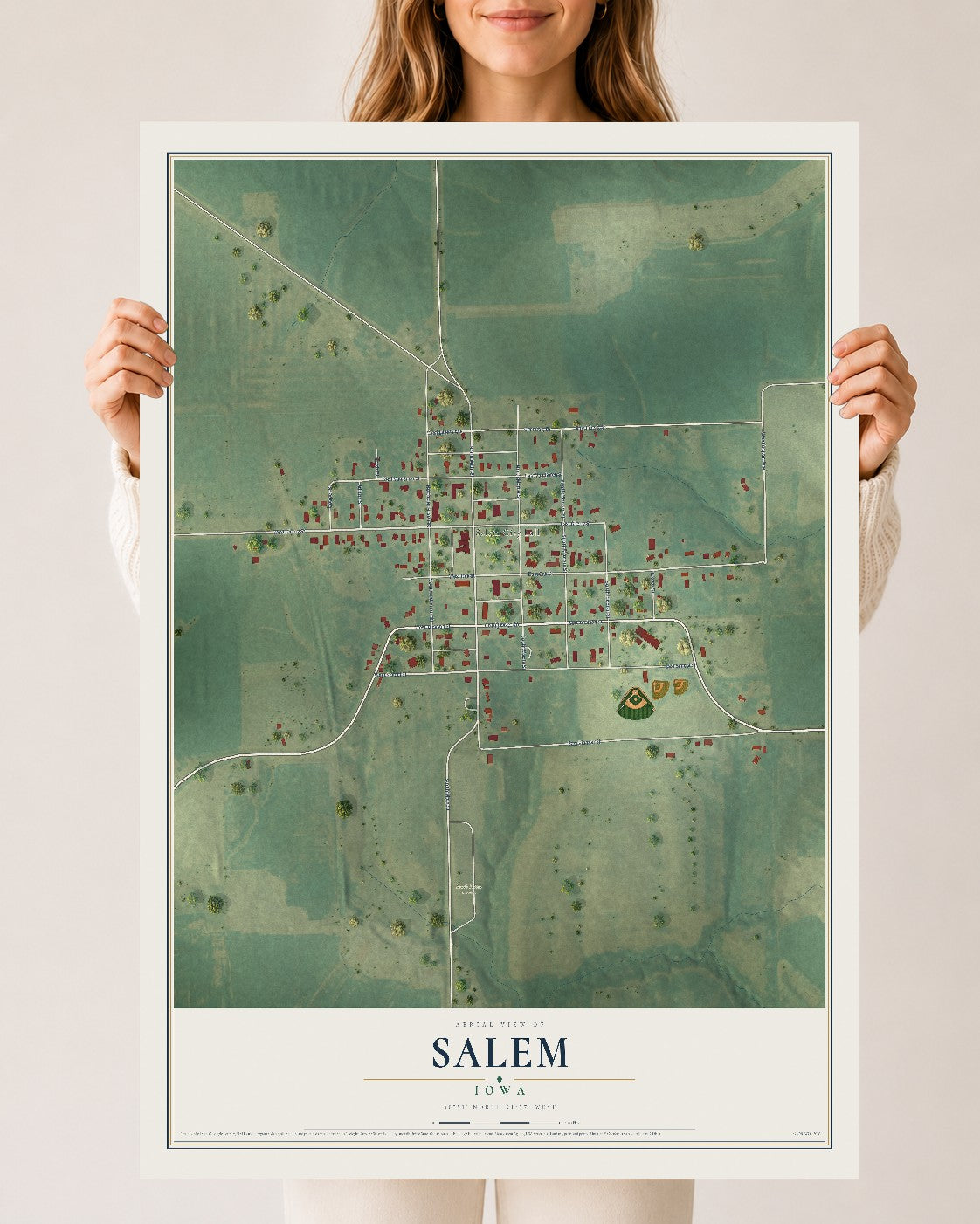Map of Salem, Iowa, 24 x 36 inch unframed archival matte print