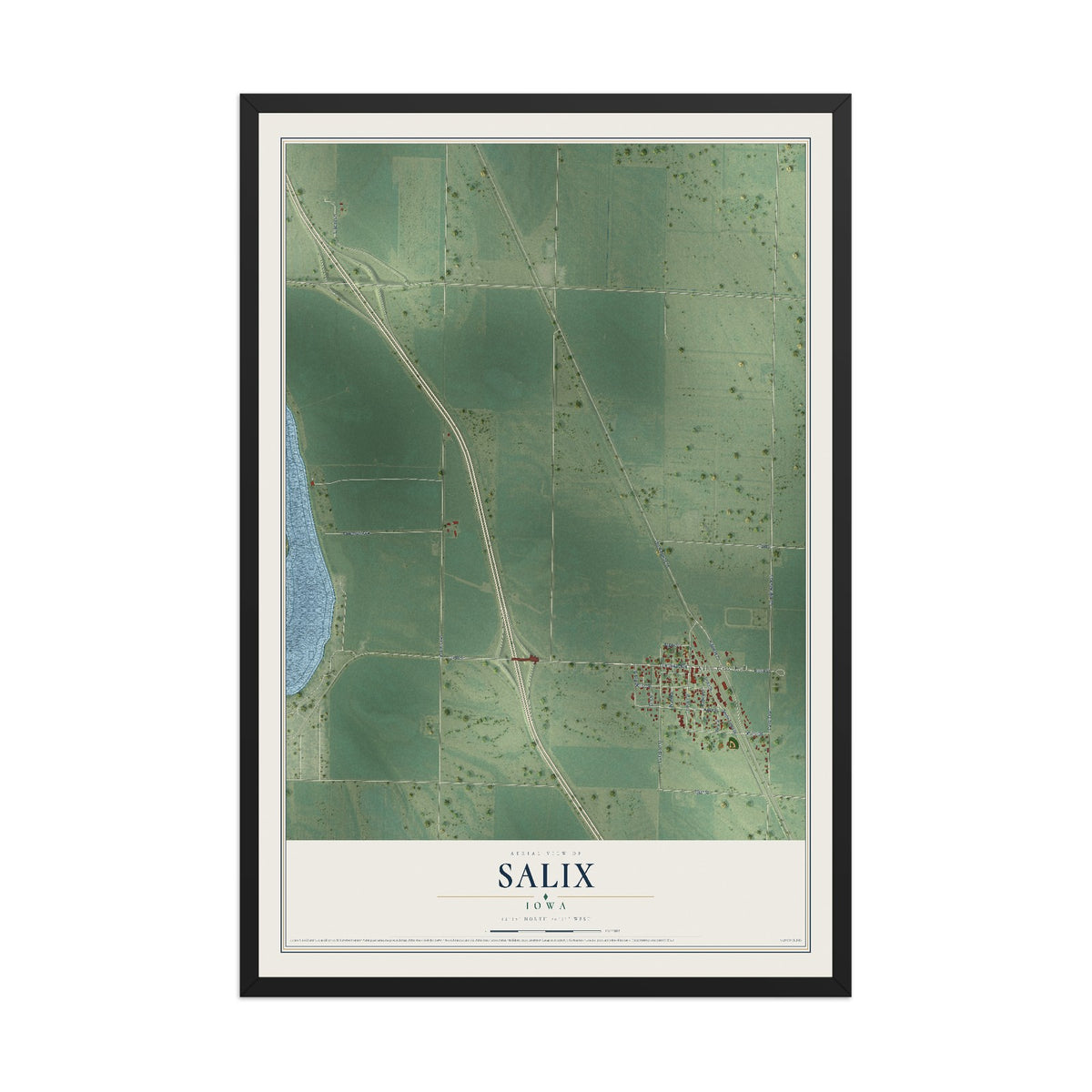 Map of Salix, Iowa, 12 x 18 inch print in a black wood frame