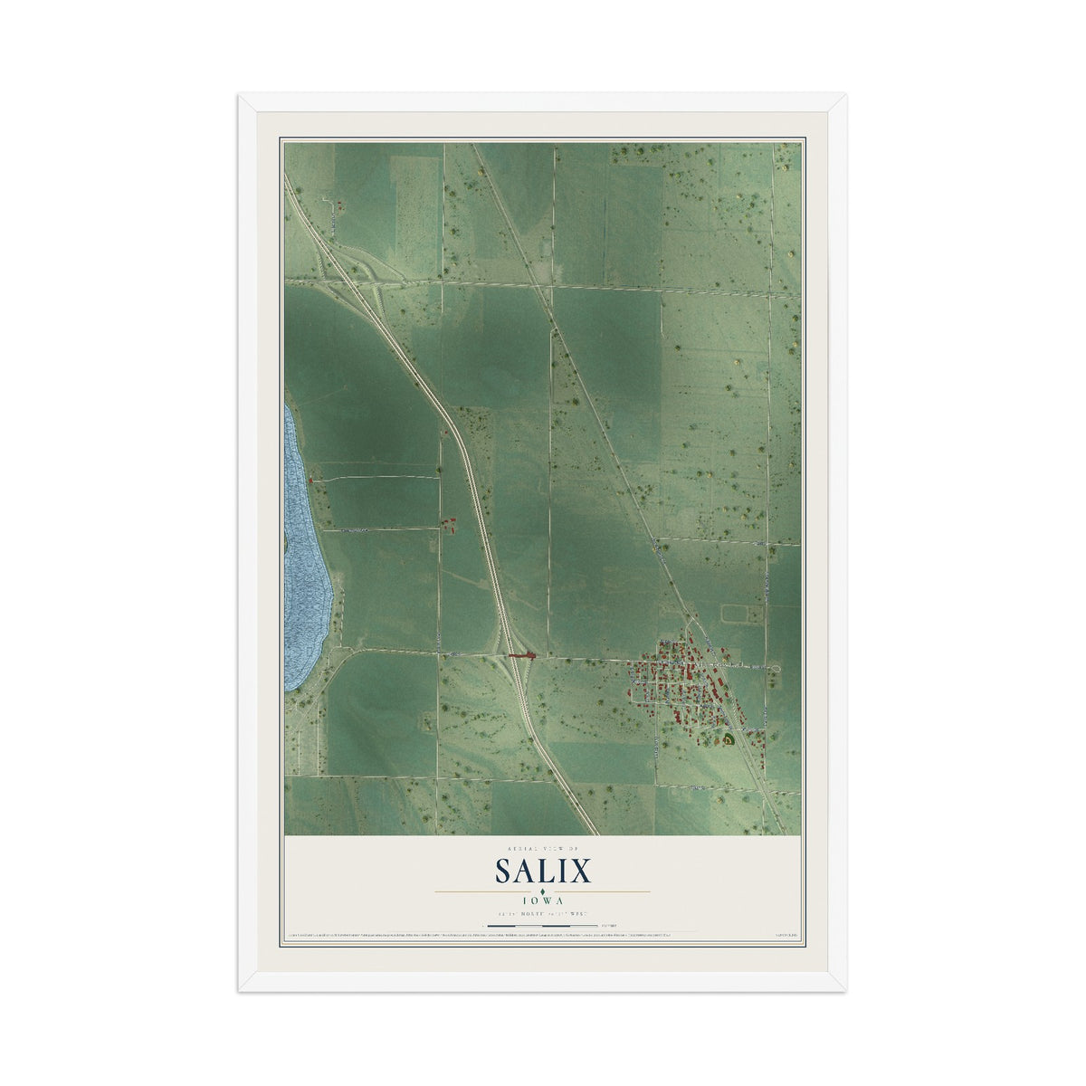 Map of Salix, Iowa, 12 x 18 inch print in a white wood frame