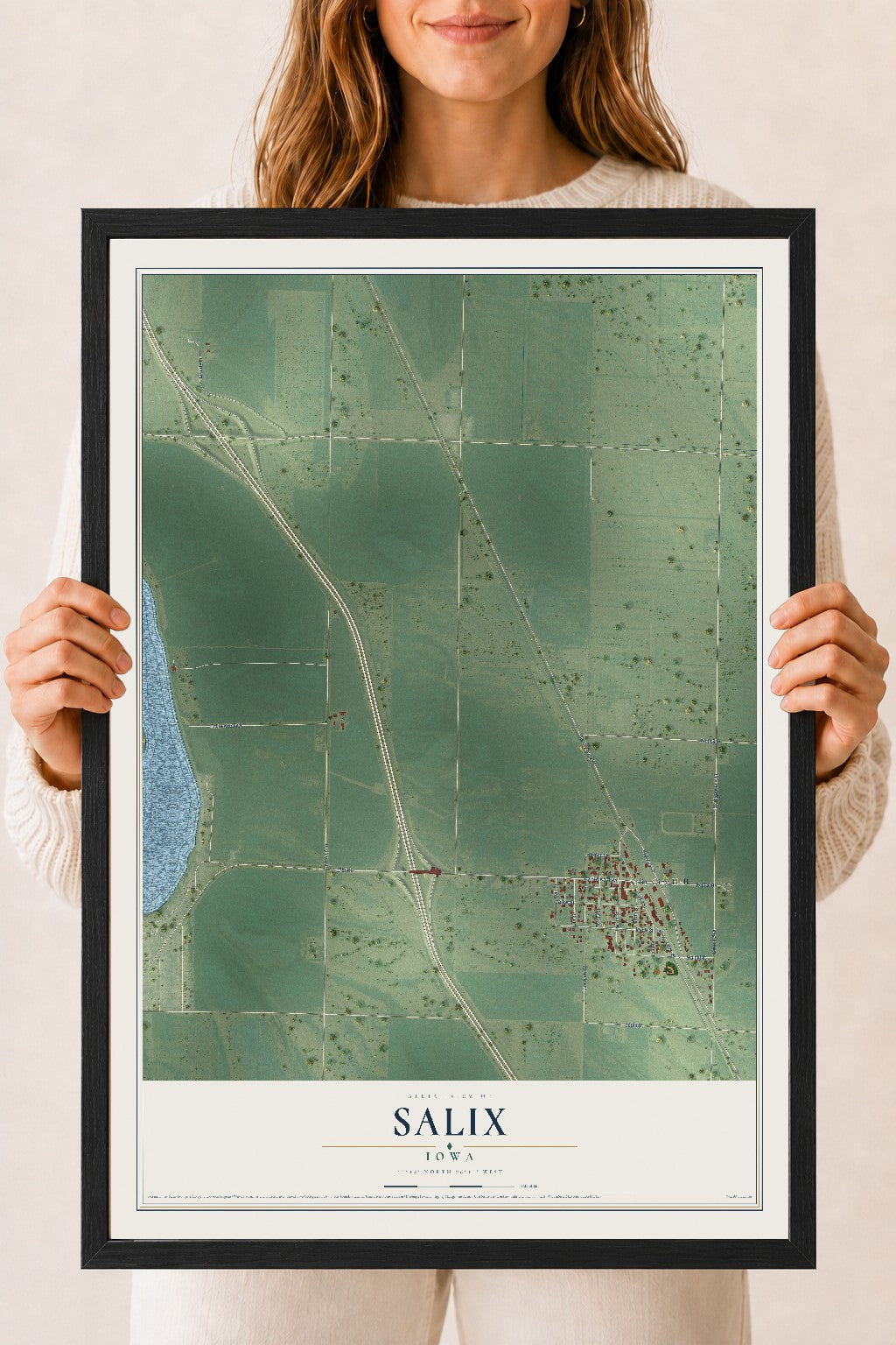 Map of Salix, Iowa, 18 x 24 inch print in a black wood frame