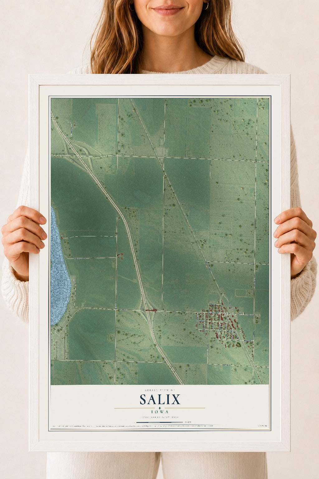 Map of Salix, Iowa, 18 x 24 inch print in a white wood frame