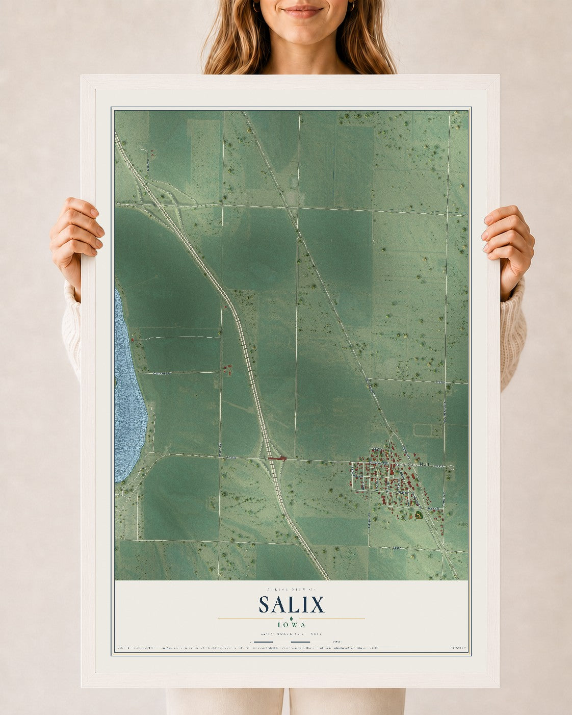 Map of Salix, Iowa, 24 x 36 inch print in a white wood frame