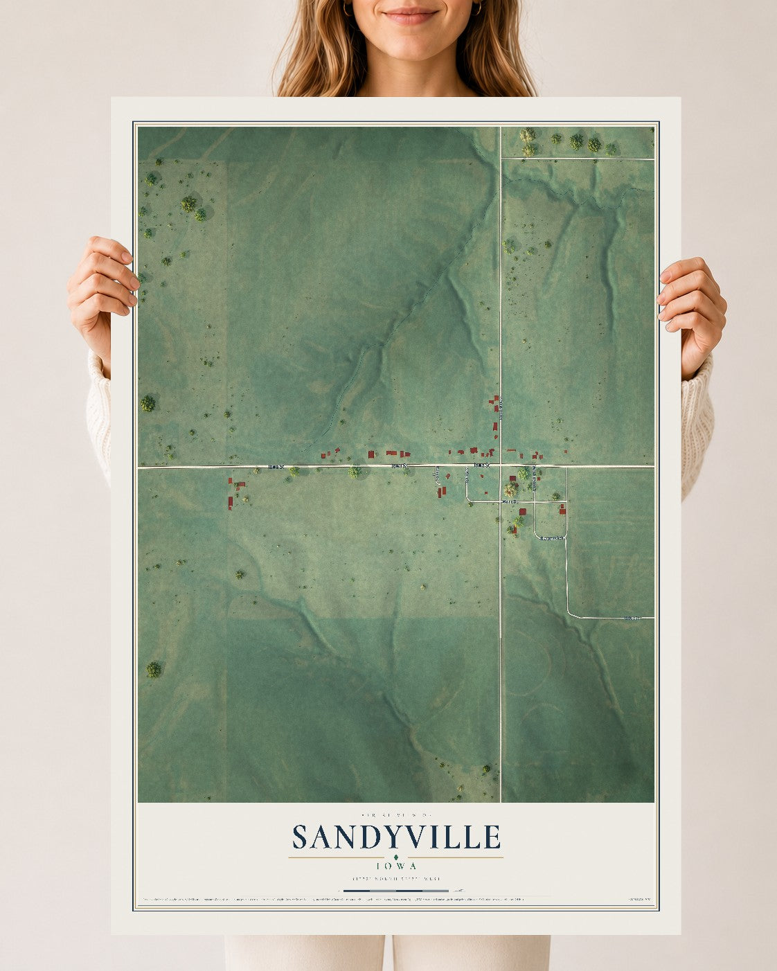 Map of Sandyville, Iowa, 24 x 36 inch unframed archival matte print