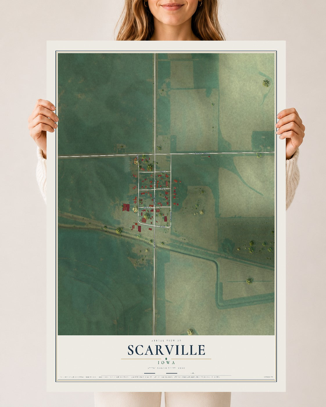 Map of Scarville, Iowa, 24 x 36 inch unframed archival matte print