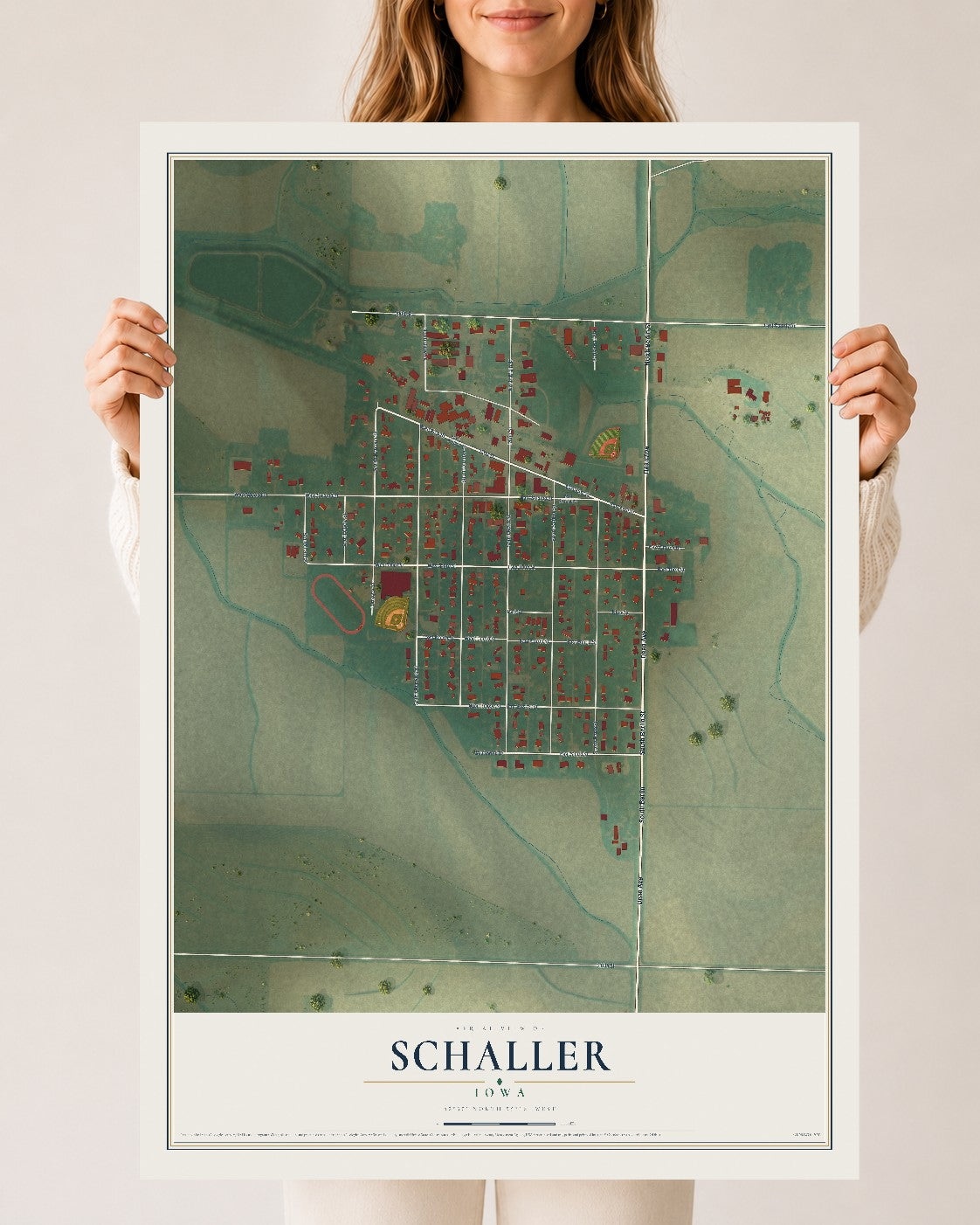 Map of Schaller, Iowa, 24 x 36 inch unframed archival matte print