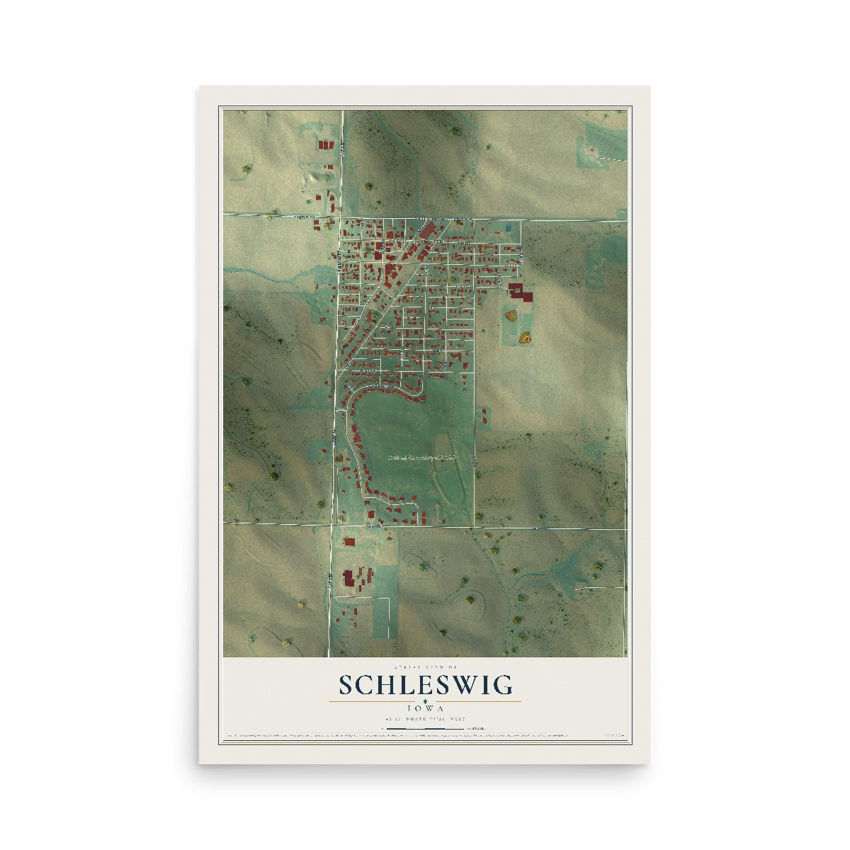 Map of Schleswig, Iowa, 12 x 18 inch unframed archival matte print