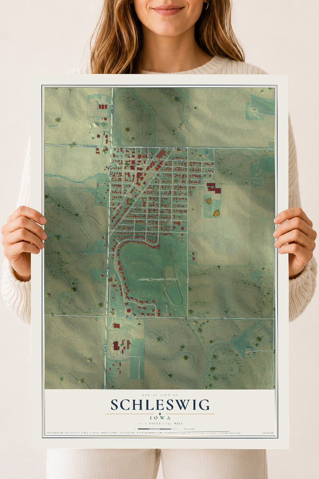 Map of Schleswig, Iowa, 18 x 24 inch unframed archival matte print
