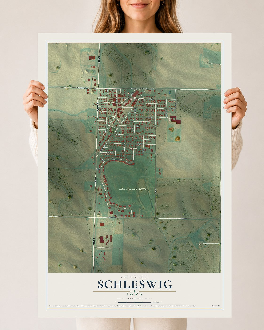Map of Schleswig, Iowa, 24 x 36 inch unframed archival matte print