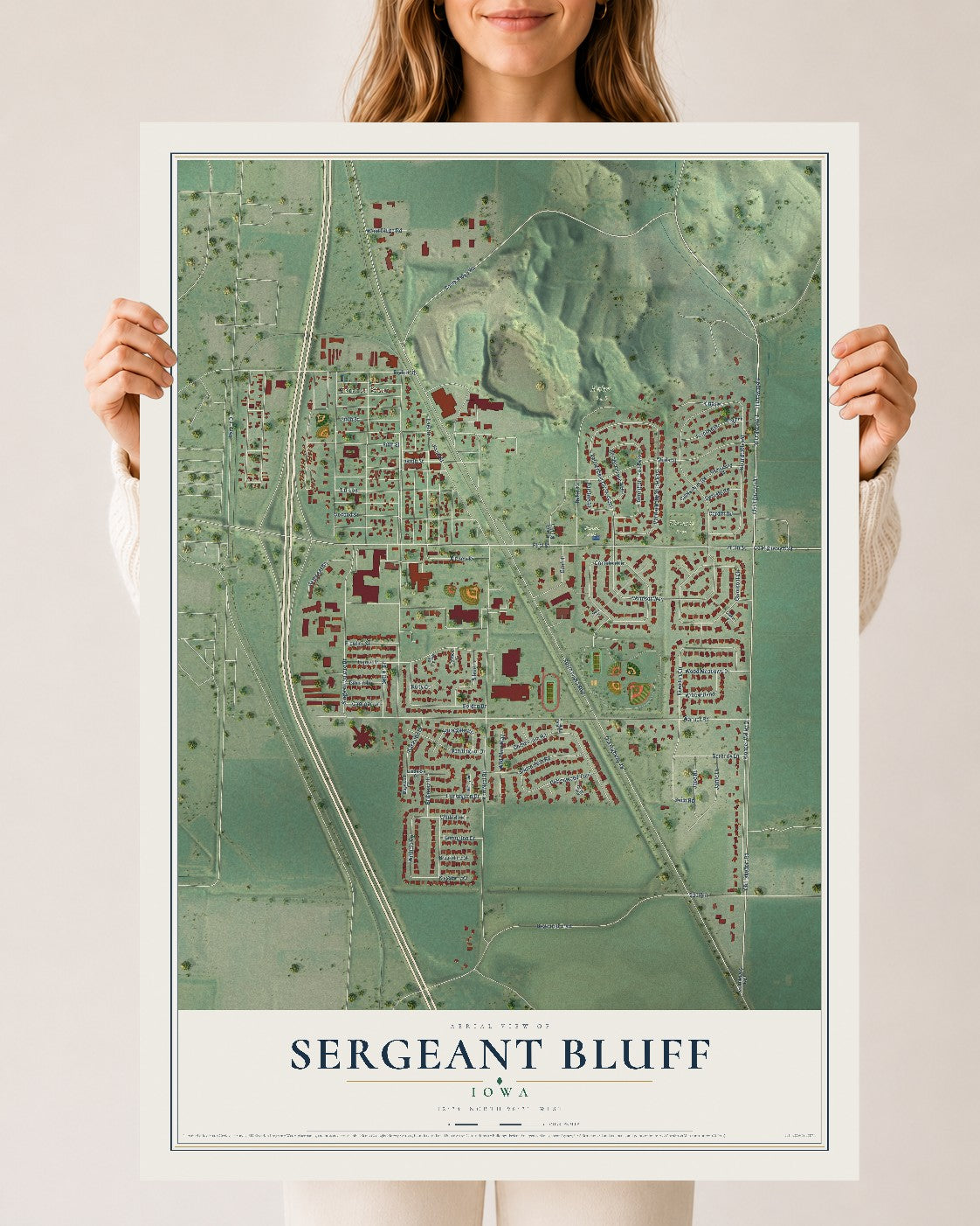 Map of Sergeant Bluff, Iowa, 24 x 36 inch unframed archival matte print