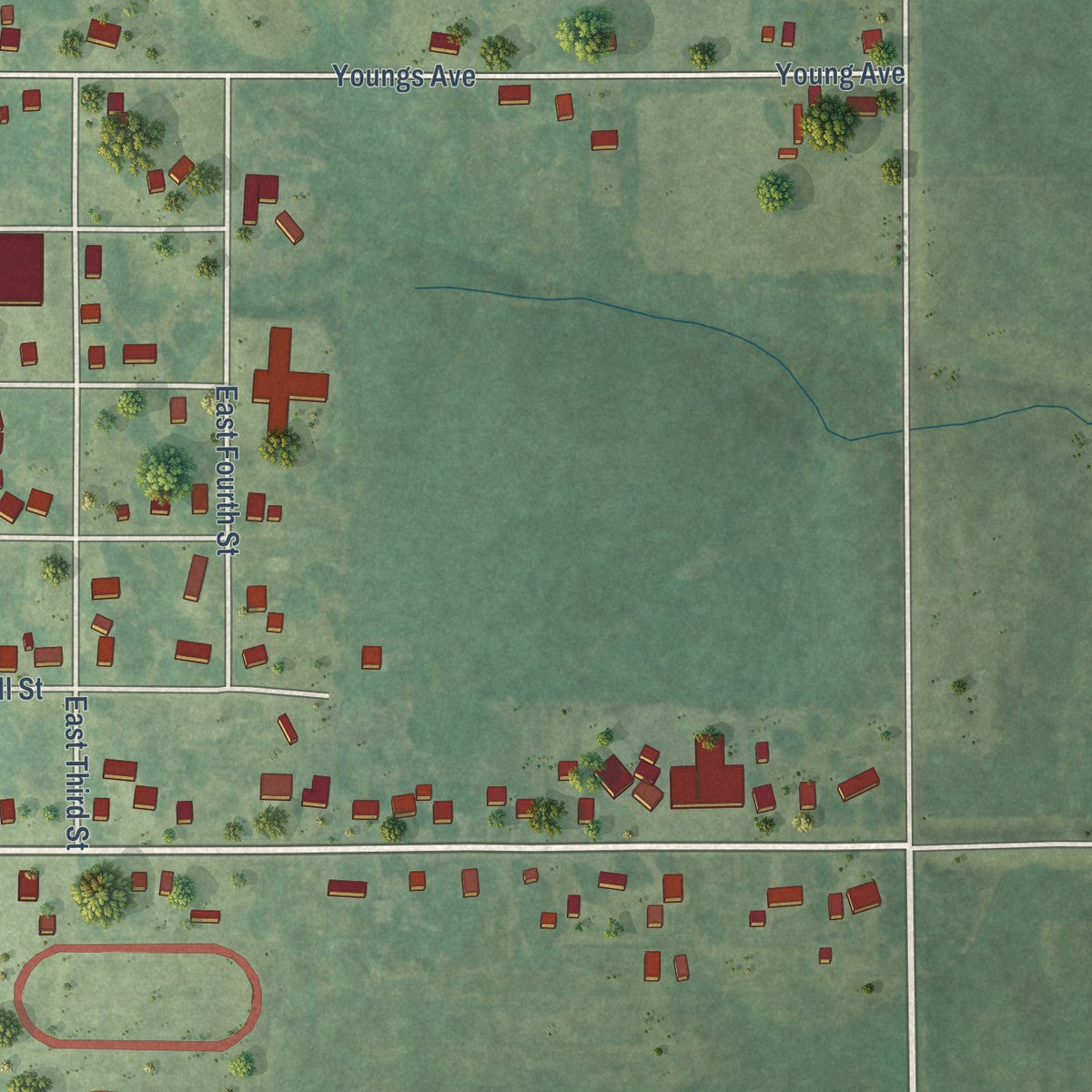 Second close-up of the map of Seymour, Iowa print showing more streets and buildings