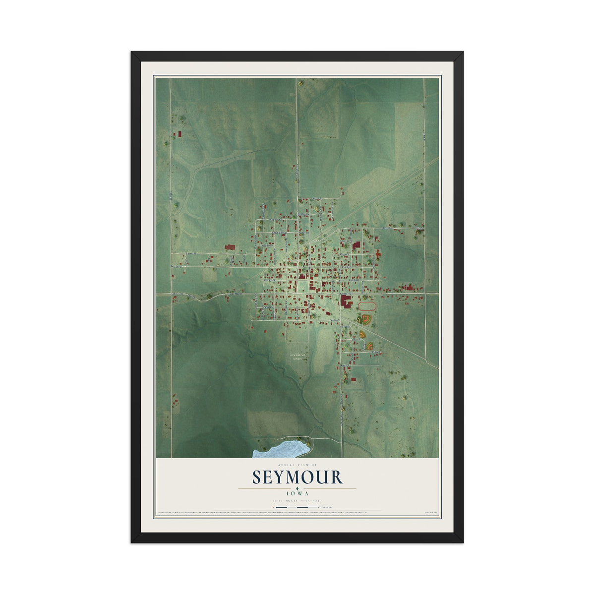 Map of Seymour, Iowa, 12 x 18 inch print in a black wood frame