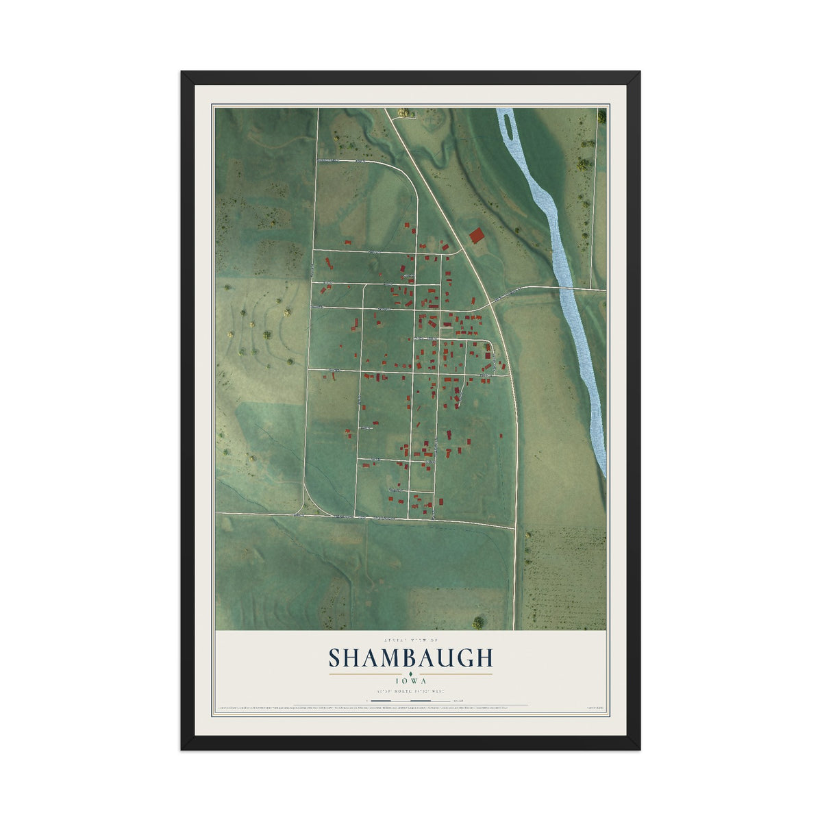 Map of Shambaugh, Iowa, 12 x 18 inch print in a black wood frame