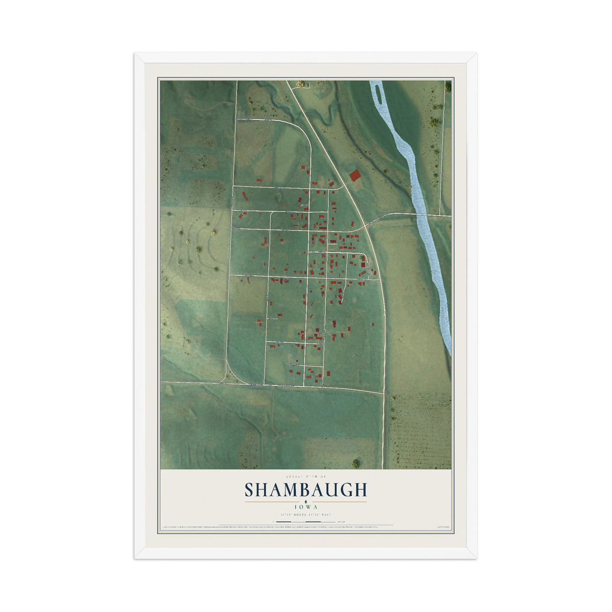 Map of Shambaugh, Iowa, 12 x 18 inch print in a white wood frame
